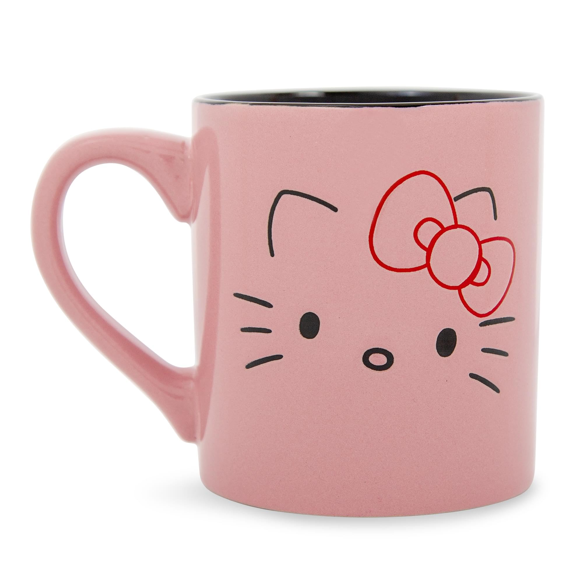 Silver BuffaloSanrio Hello Kitty Pink Outline Face Wax Resist Ceramic Mug | Holds 14 Ounces