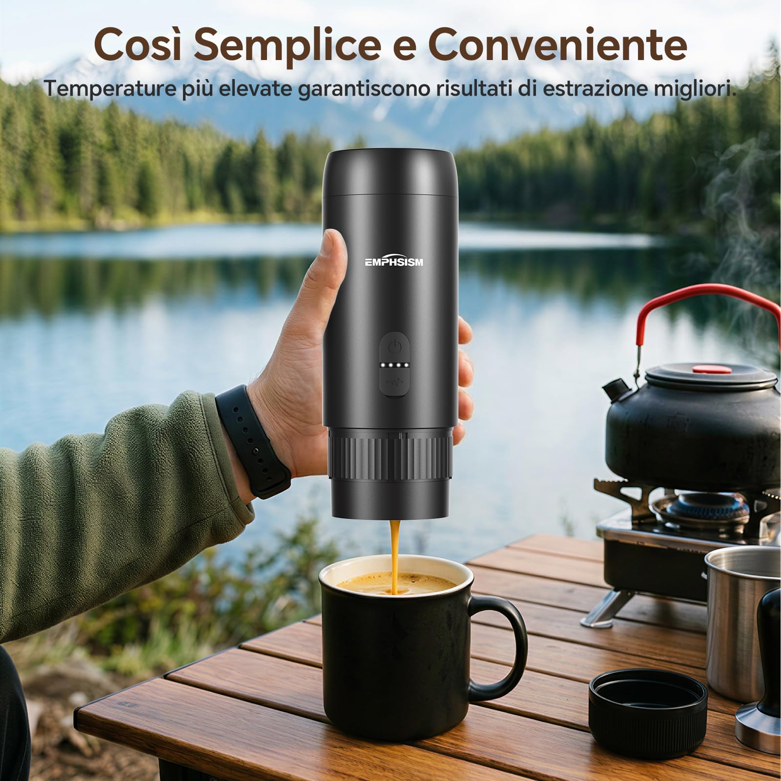 Mini macchina da caffè espresso portatile per capsule e caffè macinato – Mini macchina da caffè con batteria per viaggio, campeggio, ufficio, camper, macchina da espresso 20 bar da portare con sé con