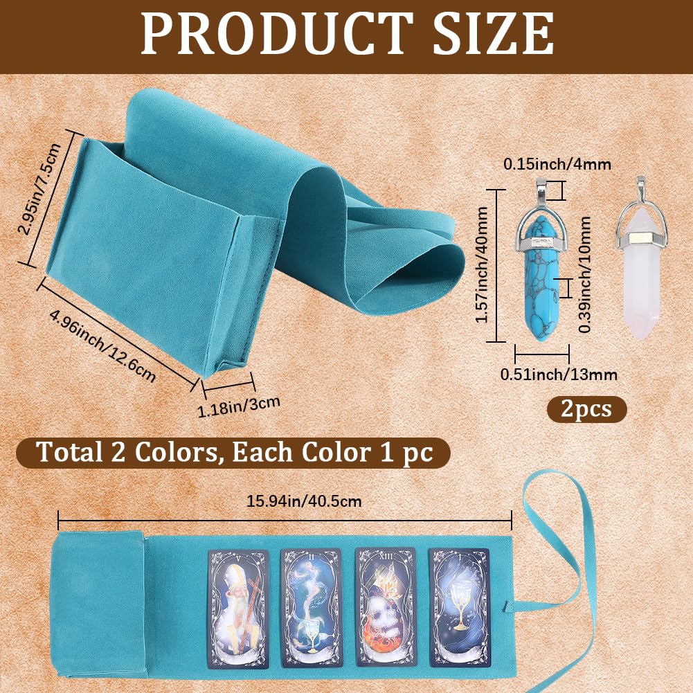 CREATCABIN 2Pcs Tarot Cards Holder Tarot Card Storage Bags with Pendants Velvet Tarot Card Pouches Tarot Desk Wrap Tarot Carrying Bag for Beginners Witchcraft Supplies Oracle Decks Pink Blue 5x1x3Inch - Image 2