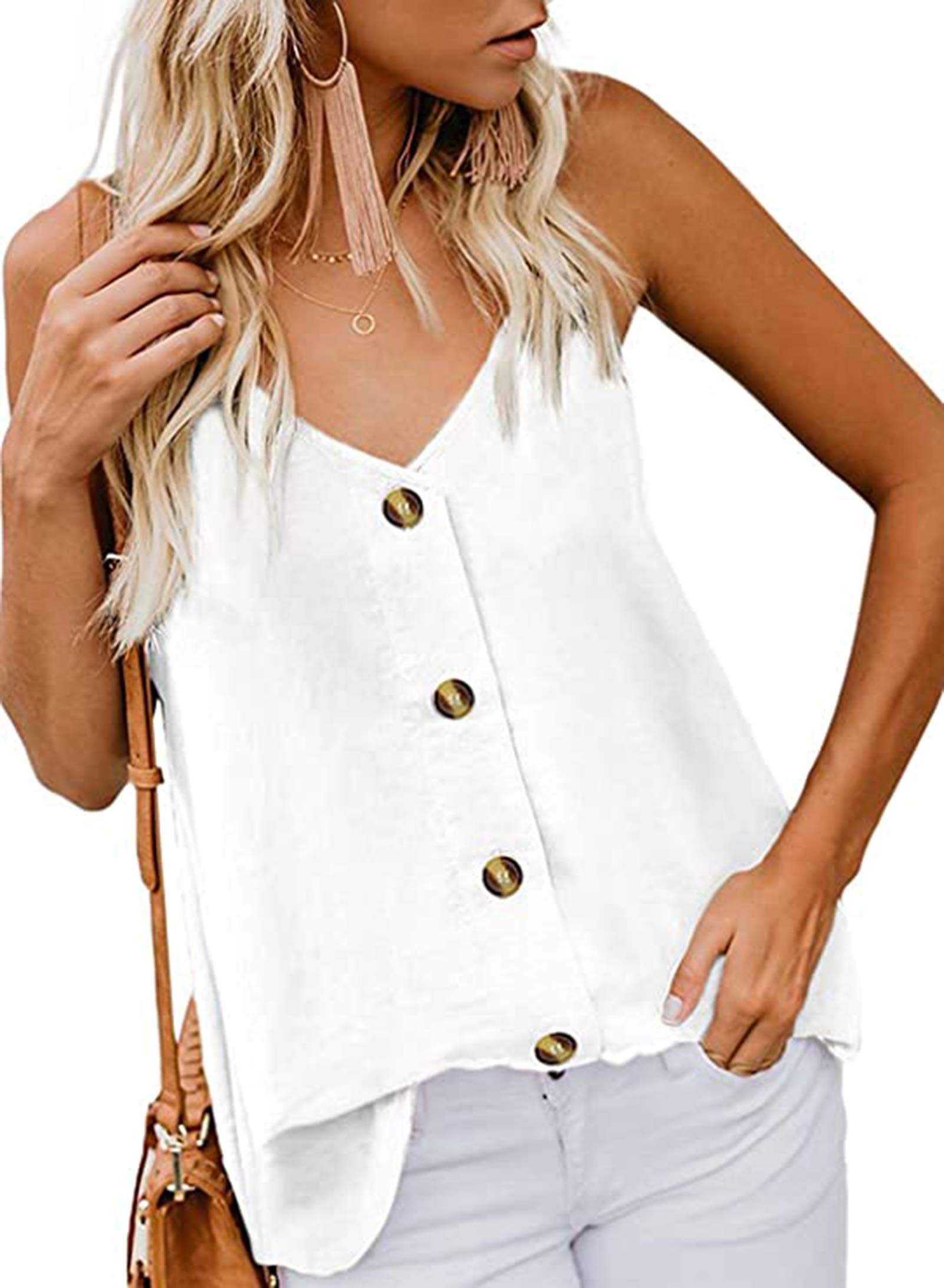 MOLERANI Mujeres Camisas sin Mangas Lindas Blusas Boho Cuello en V Correa de Espagueti Moda Cami Tank Top