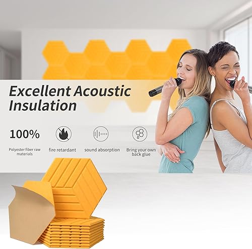 Miniatura 8 de KOIGO Paquete de 12 paneles acústicos hexagonales autoadhesivos  Paneles acústicos de 14 x 12 x 0.4 pulgadas, absorbentes de sonido, espuma