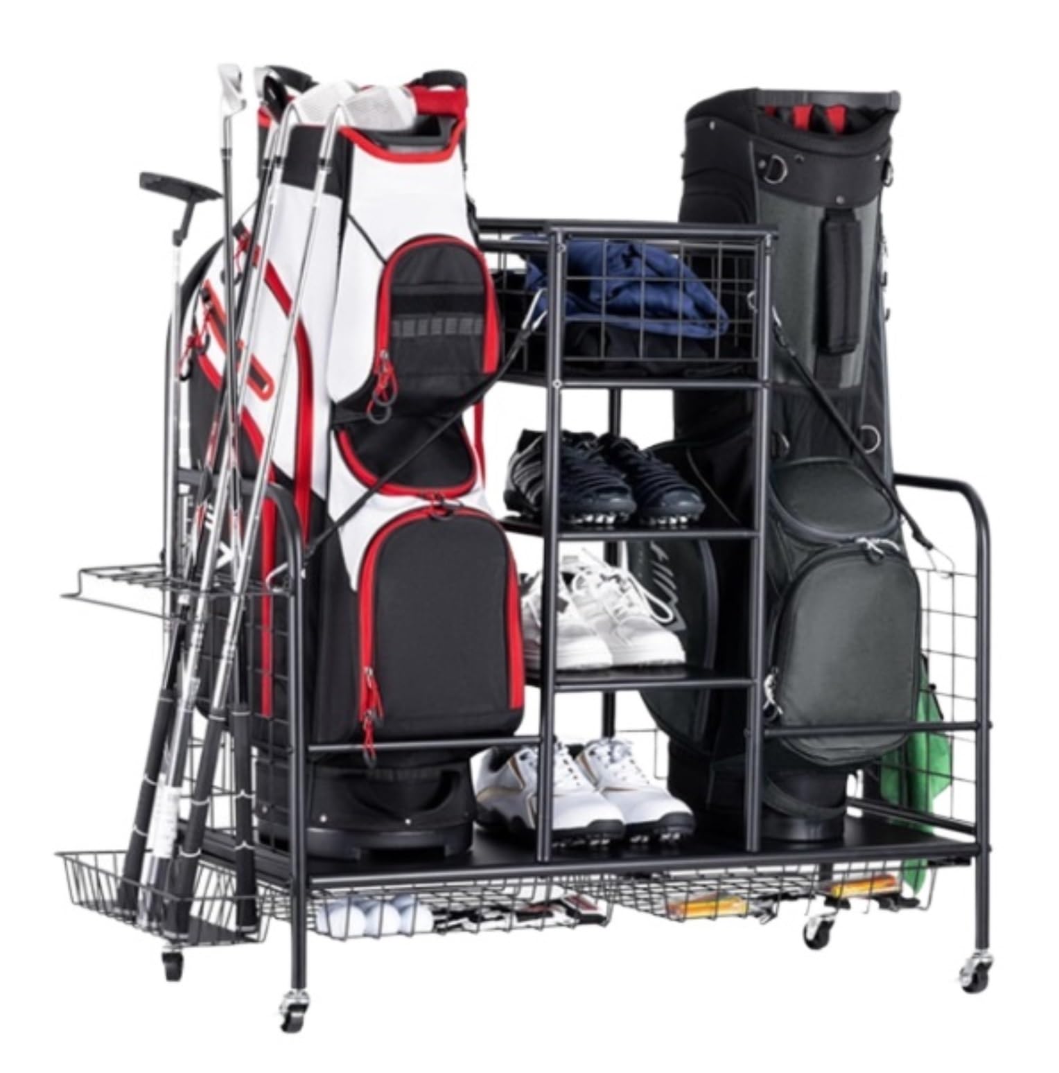 MHbdfsxz Golf Club Organizer For Indoor Outdoor Golf Bag Organizer Garage Storage Rack Stand Fits 2 Bags Golfing Equipment Accessories Golf Course Accessories