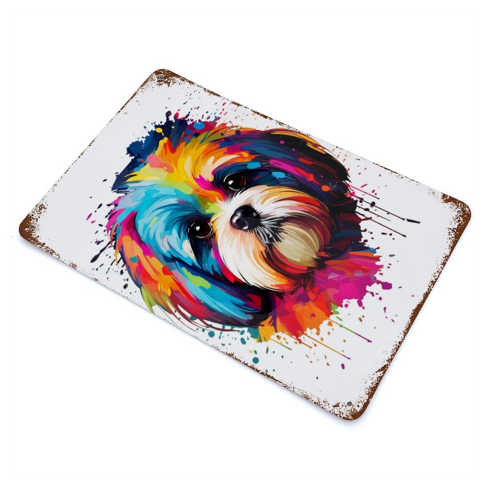 Distressed Metal Wall Sign Shih Tzu Colorful 11.8"x7.9", Vintage Wall Decor for Garage, Bar And Workshop Decor