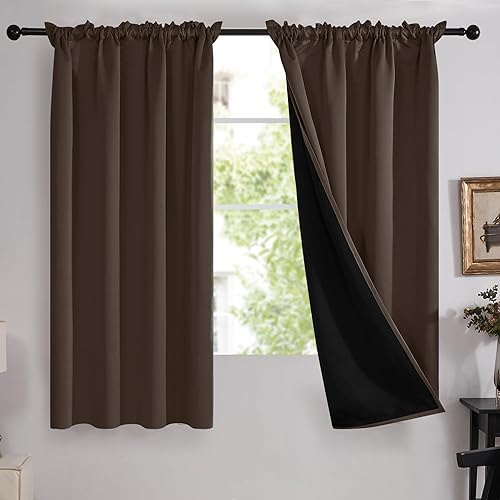 Deconovo - Cortinas totalmente opacas, dobladillo para barra, doble capa, para dormitorio, sala, 2 paneles