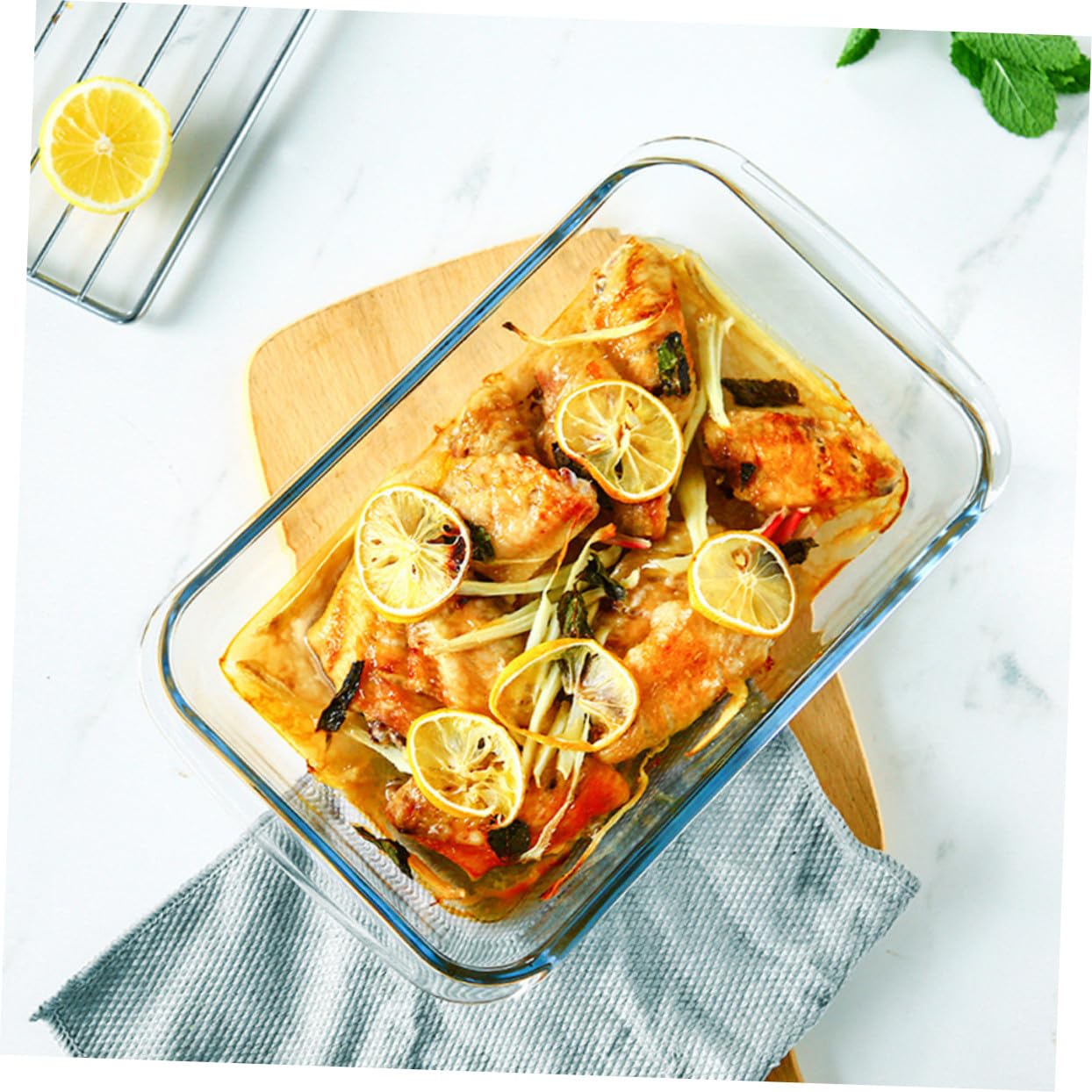 Hitzebeständiges Glas-backblech mit Doppelgriffen Vielseitige Steak Dampfplatte für Ofen Mikrowelle und Spülmaschine Robustes Rostfreies Küchenhelfer-tablett für Western Food und