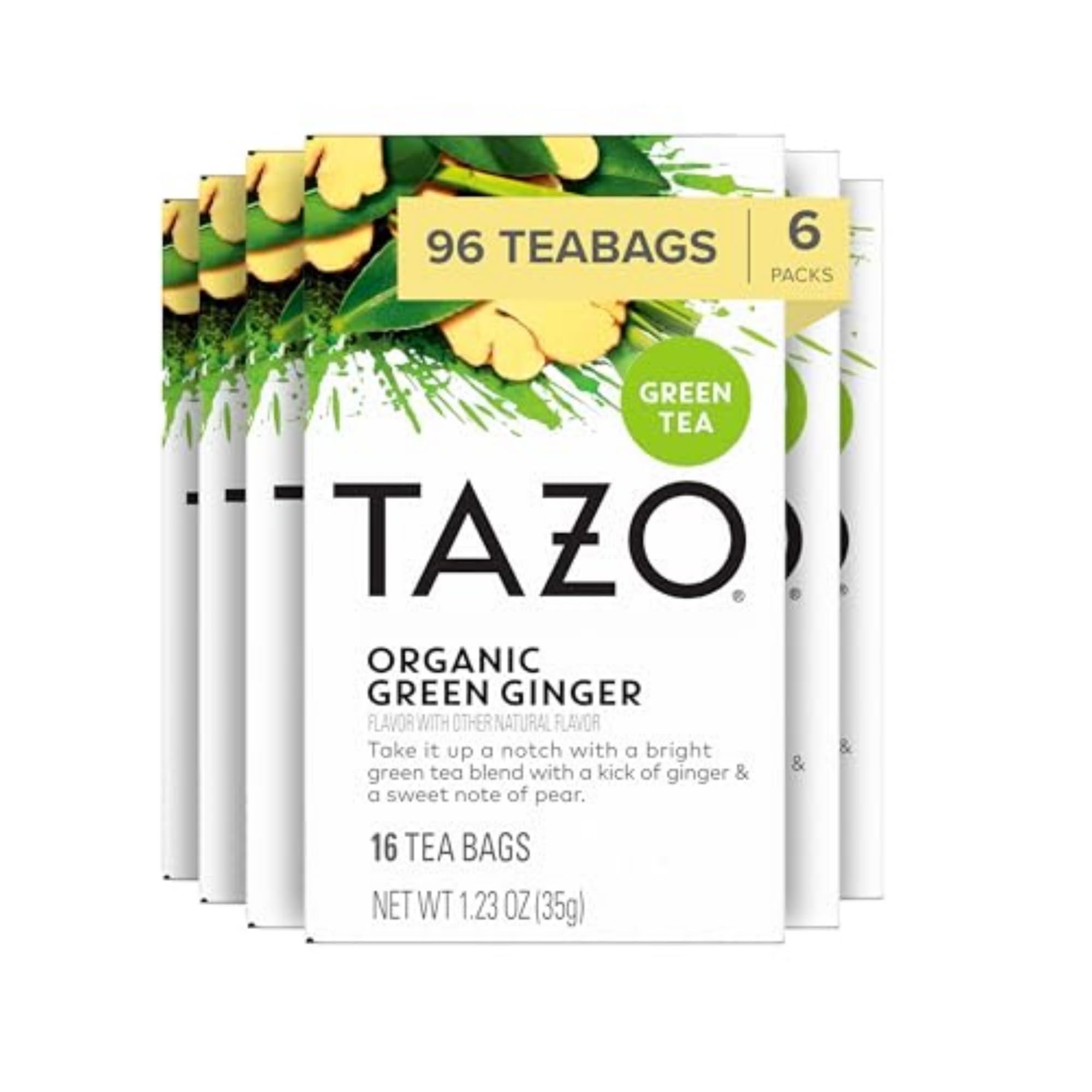 TAZO Organic Green Tea, Green Ginger, 96 Total Tea Bags (16ct - Pack of 6)
