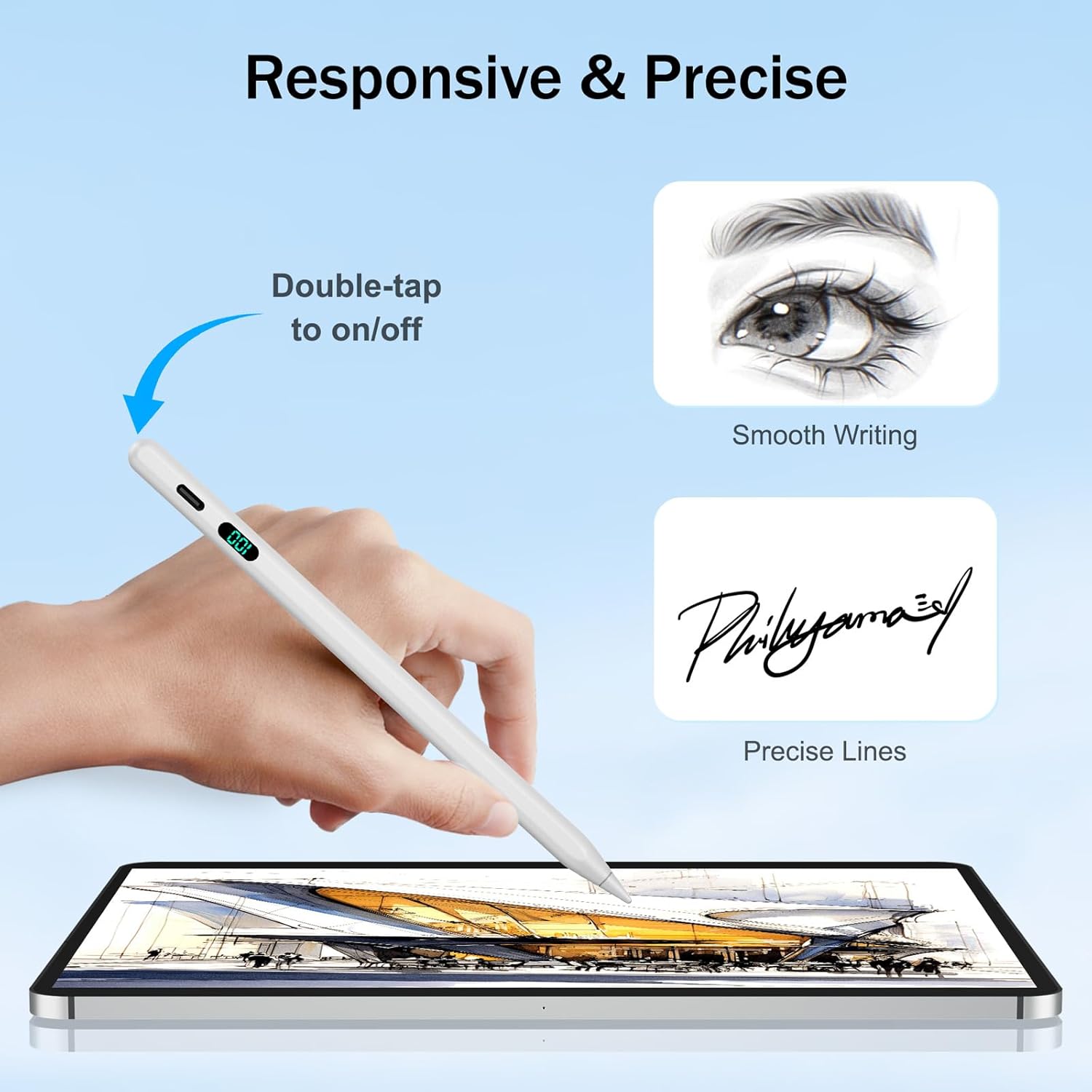 Stylus Pen for iPad 2026-2018 with LED Power Display Fast Charge,Palm Rejection Pencil for iPad 10/9/8/7/6th,11th A16,Air 11/13 M2/M3/M4,Pro 11/13 M4/M5,Pro 12.9",Air 5/4/3,Mini 7/6/5