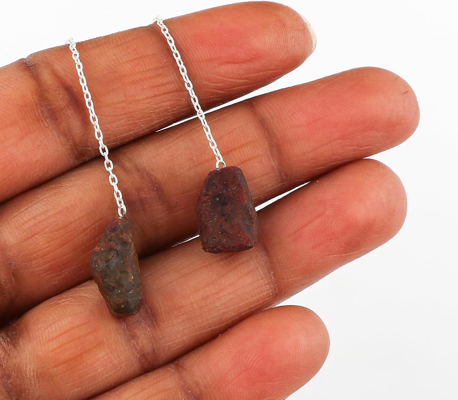Natural Raw Gemstones Threader Earrings, Handmade Dangling Earrings for Women, Silver Plated Earrings, Rough Stones Healing Crystals, Women Jewelry, Gift For Her - Image 3