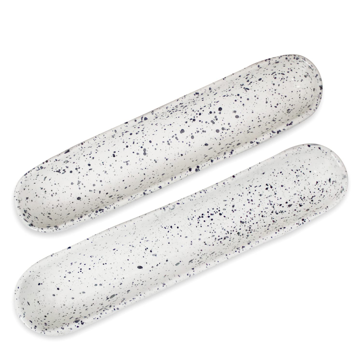 roro Ceramic Stoneware Hand-Molded Speckled Spotted Relish Plate (Olive Tray Set of 2, Lunar White)