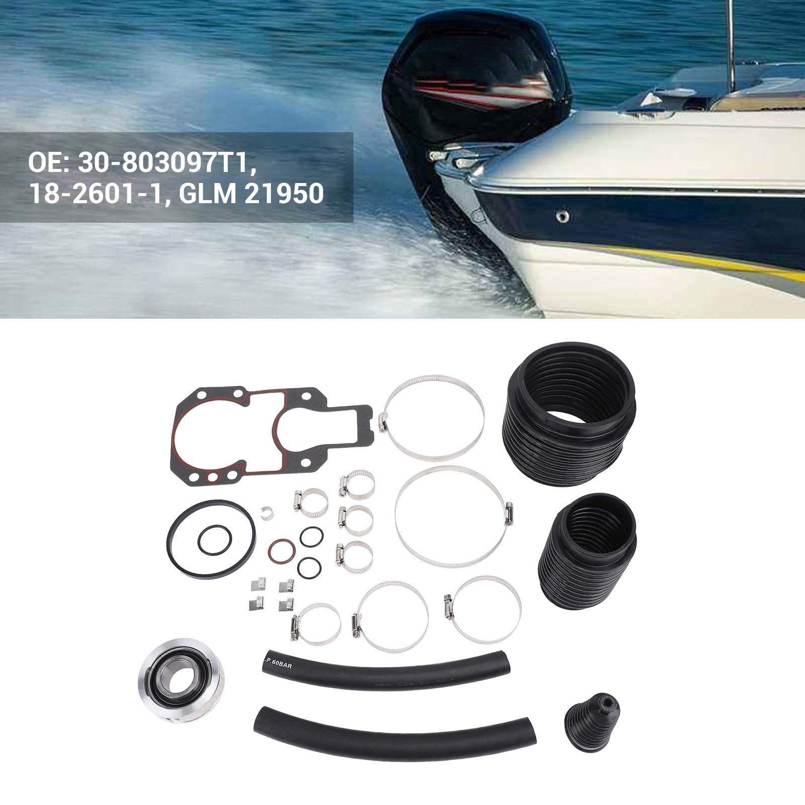 Kit de Fuelle de Sello de Espejo de Popa, Reemplazo de Rodamiento de Cardán, Caucho de Grado Marino, Acero Inoxidable para Barcos Mercruiser Alpha One Gen 1