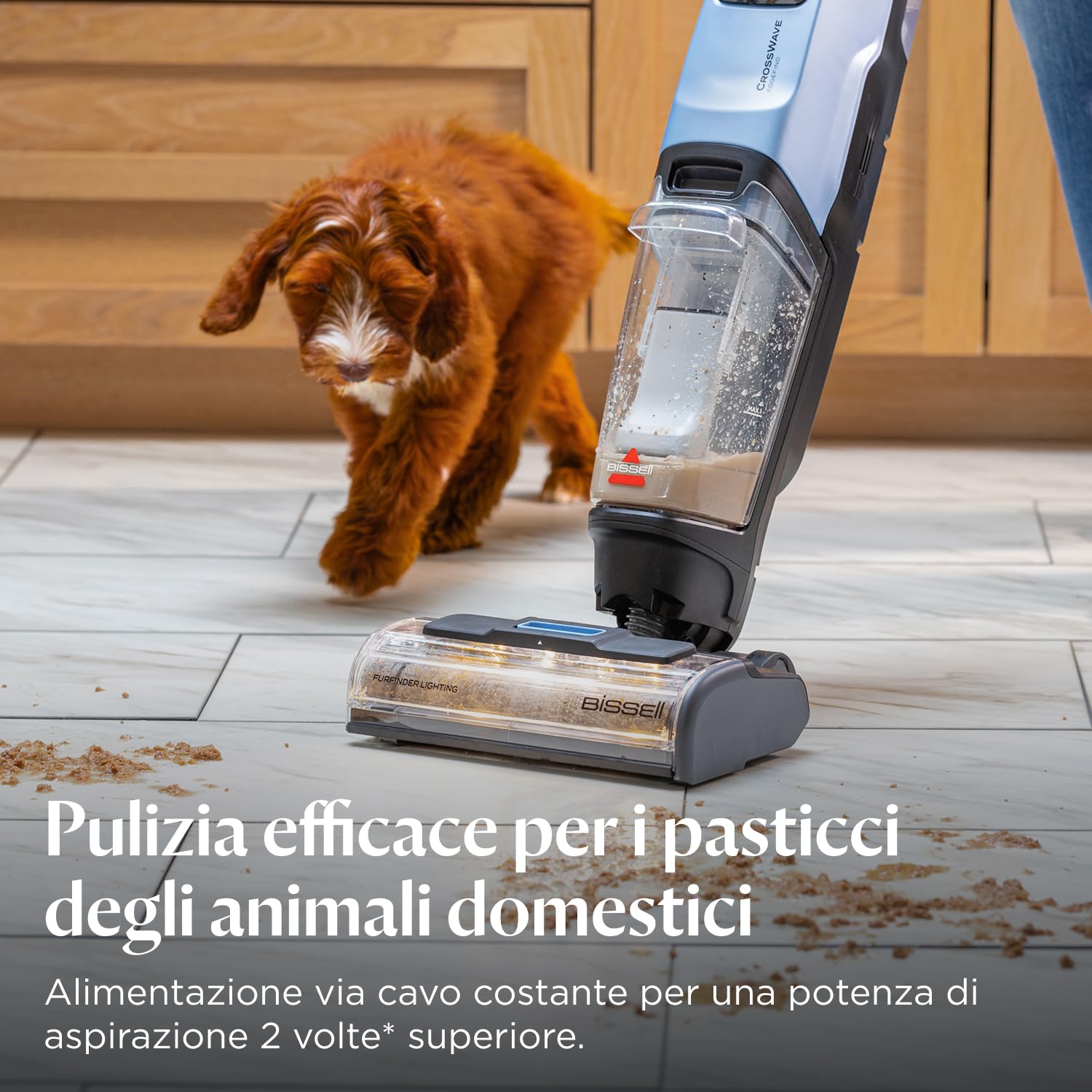 BISSELL CrossWave EdgeFind, aspirapolvere e lavapavimenti, potente sistema di pulizia per i pasticci degli animali domestici, lavapavimenti con tecnologia ZeroGap, aspirapolvere multisuperficie, 4159N