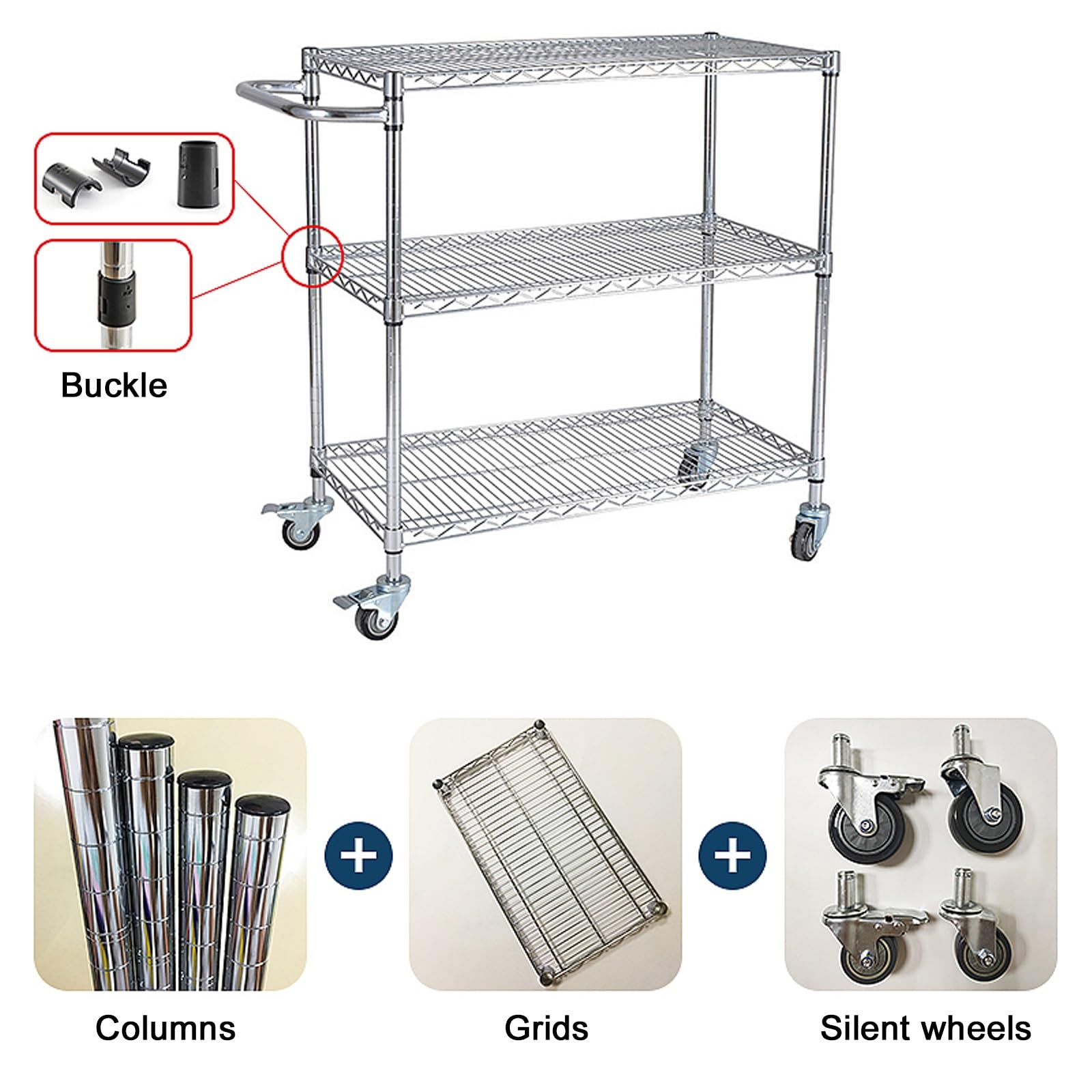 Carrelli In Metallo A 2 Ripiani, Ripiano Metallico Organizer, Carrello Portaoggetti Organizer per Impieghi Gravosi, Carrello Di Servizio per Cucina E Ufficio(75 * 35 * 110CM)