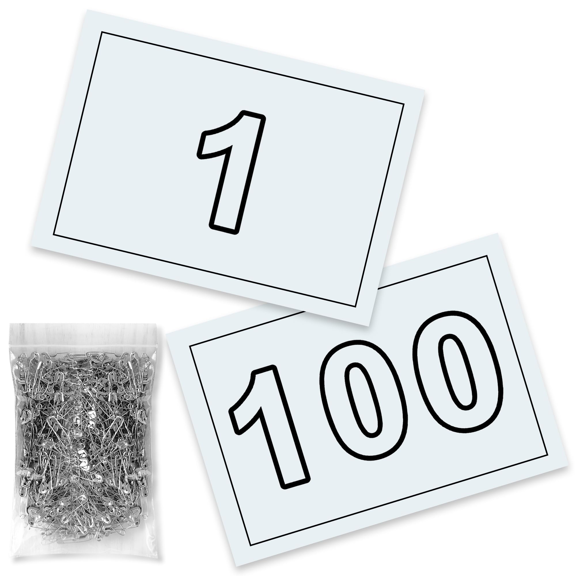 Pettorali da Gara in Formato A5 (21x15 cm) in Pretex 90g - con Spille Incluse - Ideali per Eventi Sportivi - Numeri Grandi Ben Visibili