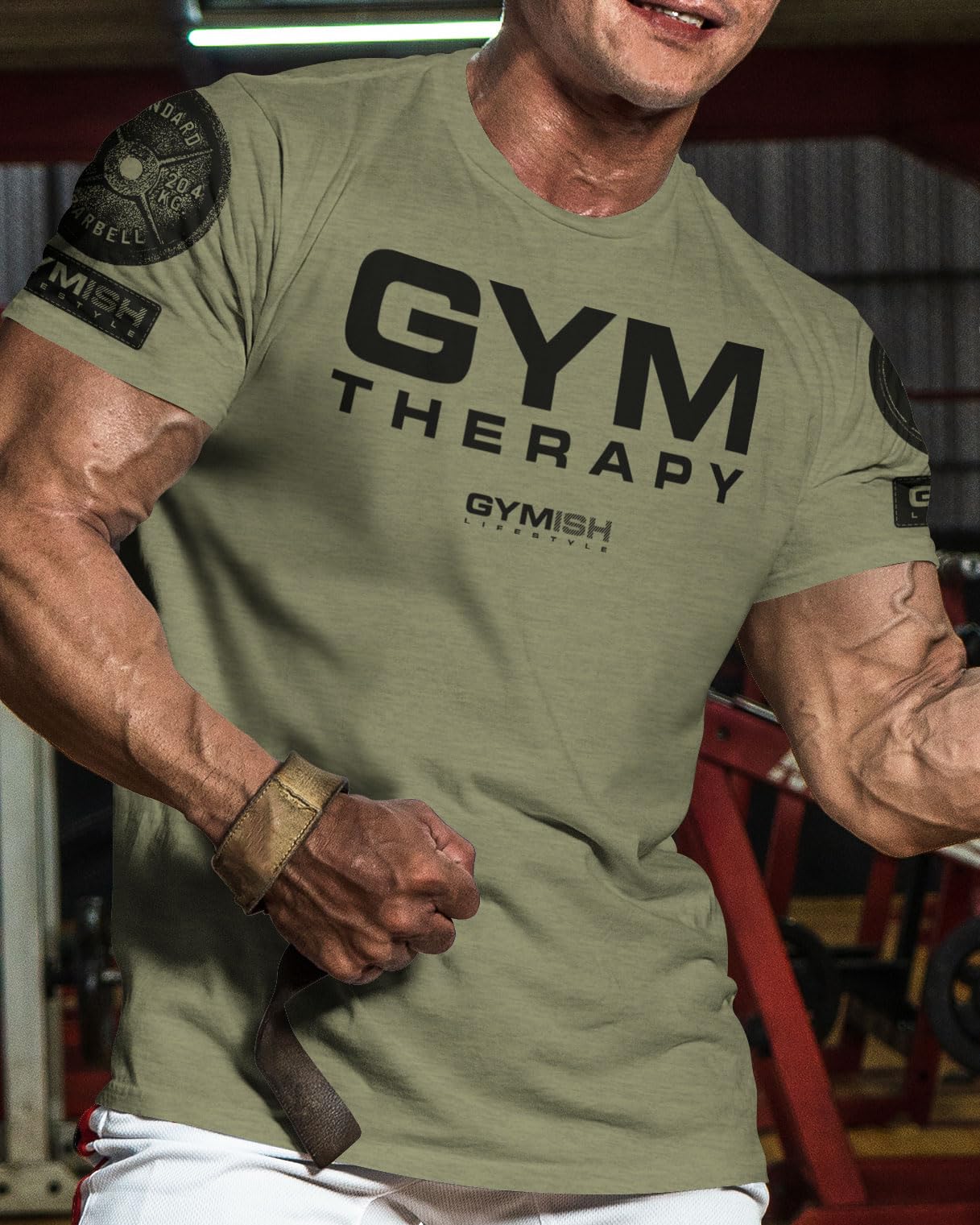 Gym Therapy Workout Shirts for Men, Lifting T-Shirt for Gym Workout (Military Green Branded, LG)