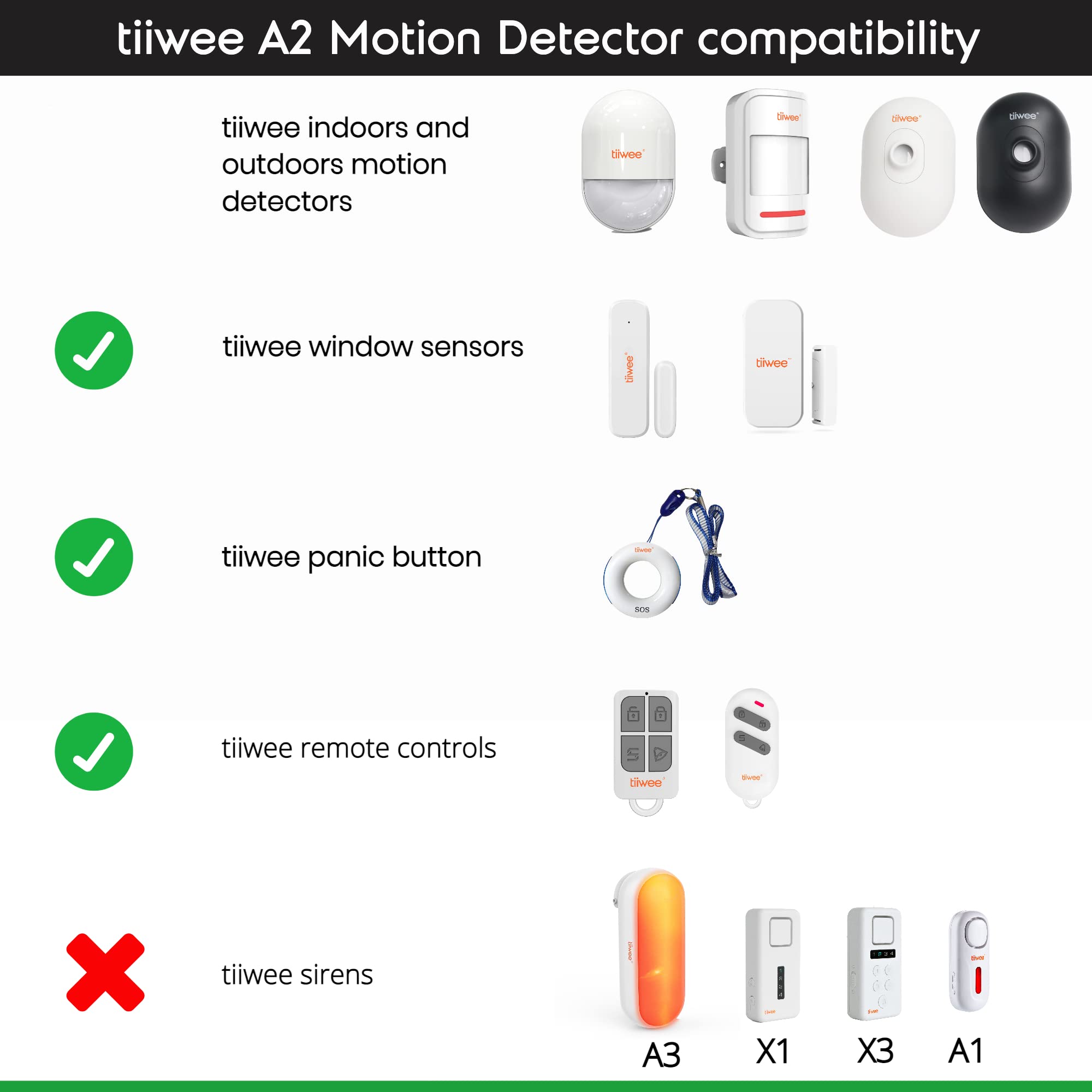 tiiwee A2 Détecteur de Mouvement avec Télécommande 120 DB Sirène Alarme Garage Porte