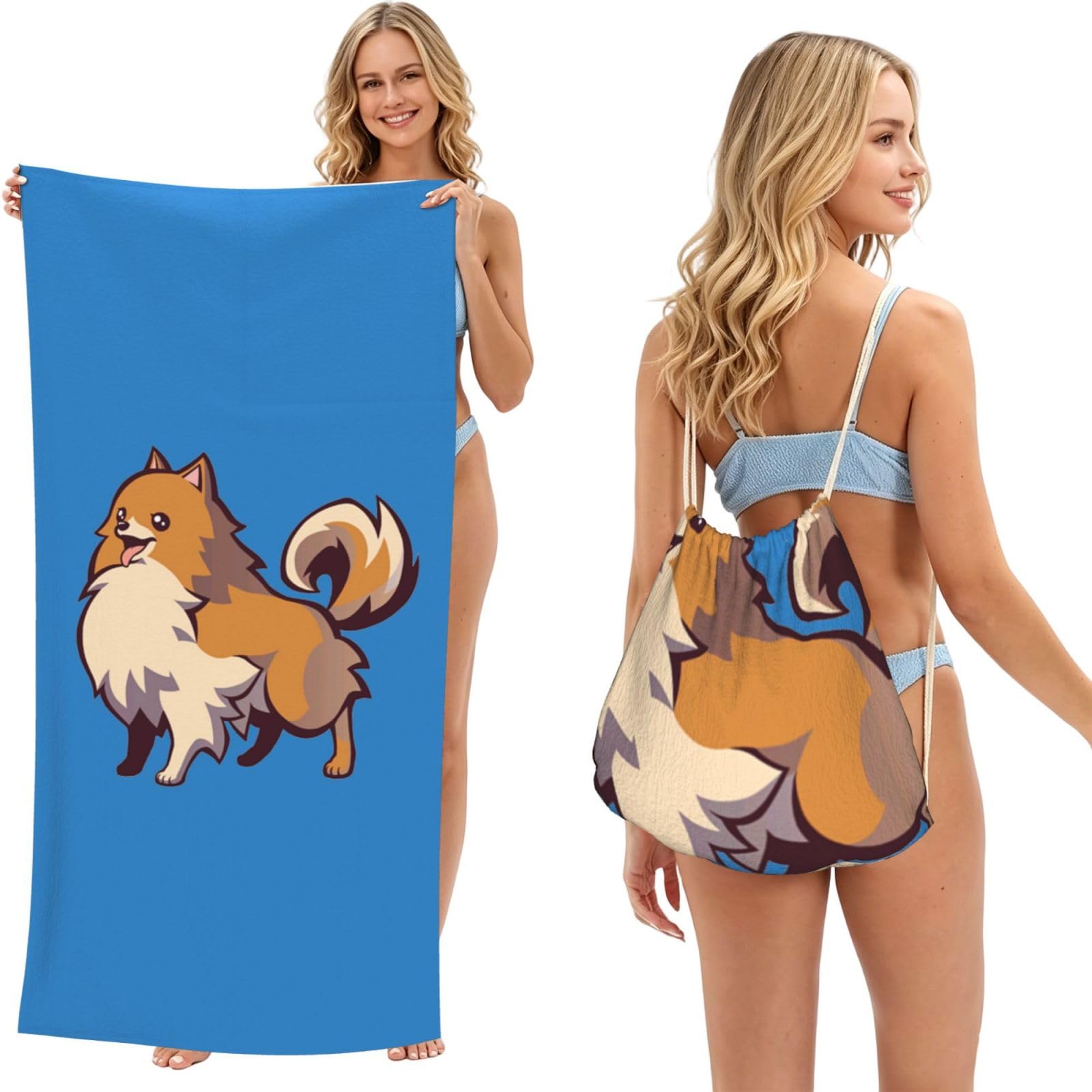 SATUSA Dog Print 2-In-1 Foldable Beach Towel Backpack â€“ Camping, Yoga And Travel,Bath Towel With Built-In Storage, Convertible Beach Mat & Carry Bag