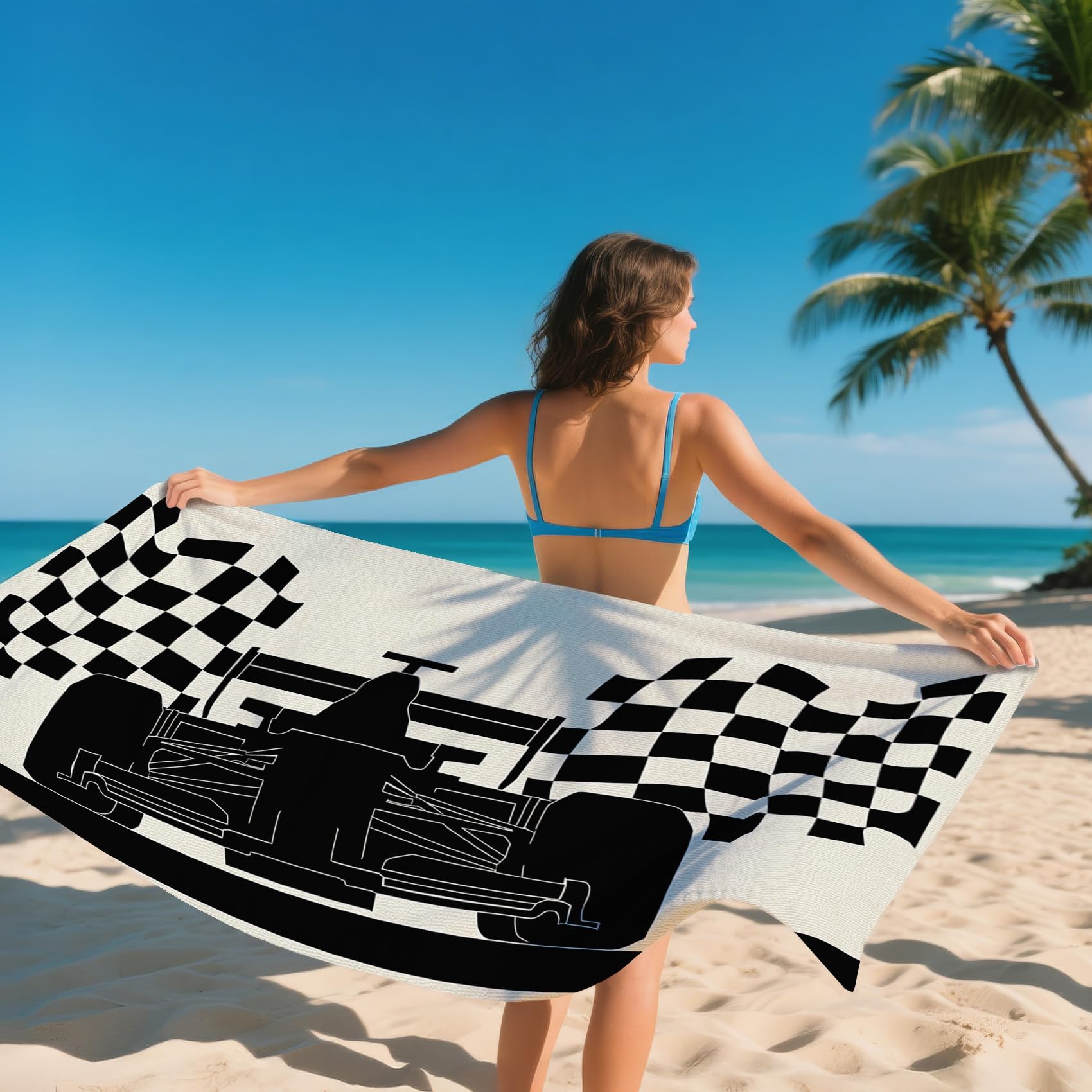 Serviette de Plage Microfibre Formule 1, Drap de Plage XXL Voiture De Course F1 Séchage Rapide & Anti Sable & Légère, Serviette de Bain Grande Taille 100x180 cm, Piscine Sport Voyage