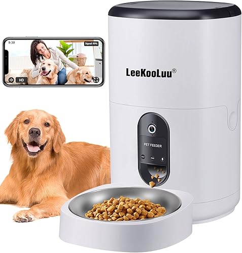 Alimentador automático para perros HD 1080P Cámara Alimentadores para gatos 6L WiFi Smart Pet Feeder con configuración de temporizador de control de