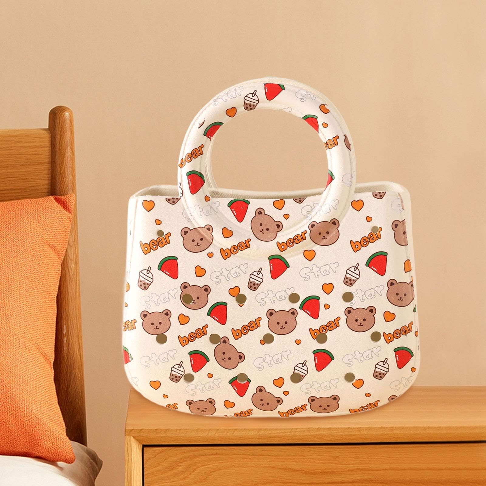 Borsa Mare Donna Borsa Spiaggia Impermeabile Borsa Cartoon Manico EVA Creativa Borsa con Fori Regalo Traspirante Adatta a Piscina Barca Viaggi, Orso Anguria