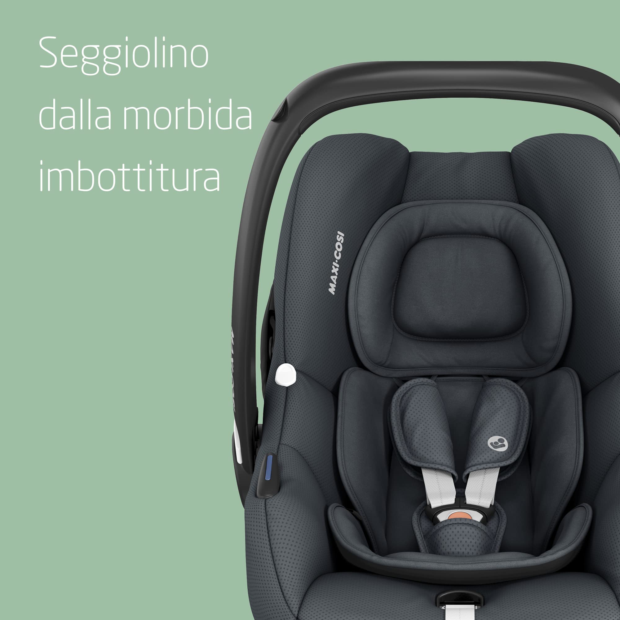 Maxi-Cosi CabrioFix i-Size, Seggiolino auto neonato, 0-12 mesi, 0-12 kg, Seggiolino auto Isofix leggero (3,2 kg), Capottina ampia, Seduta ultra imbottita, Riduttore Neonato, Essential Graphite