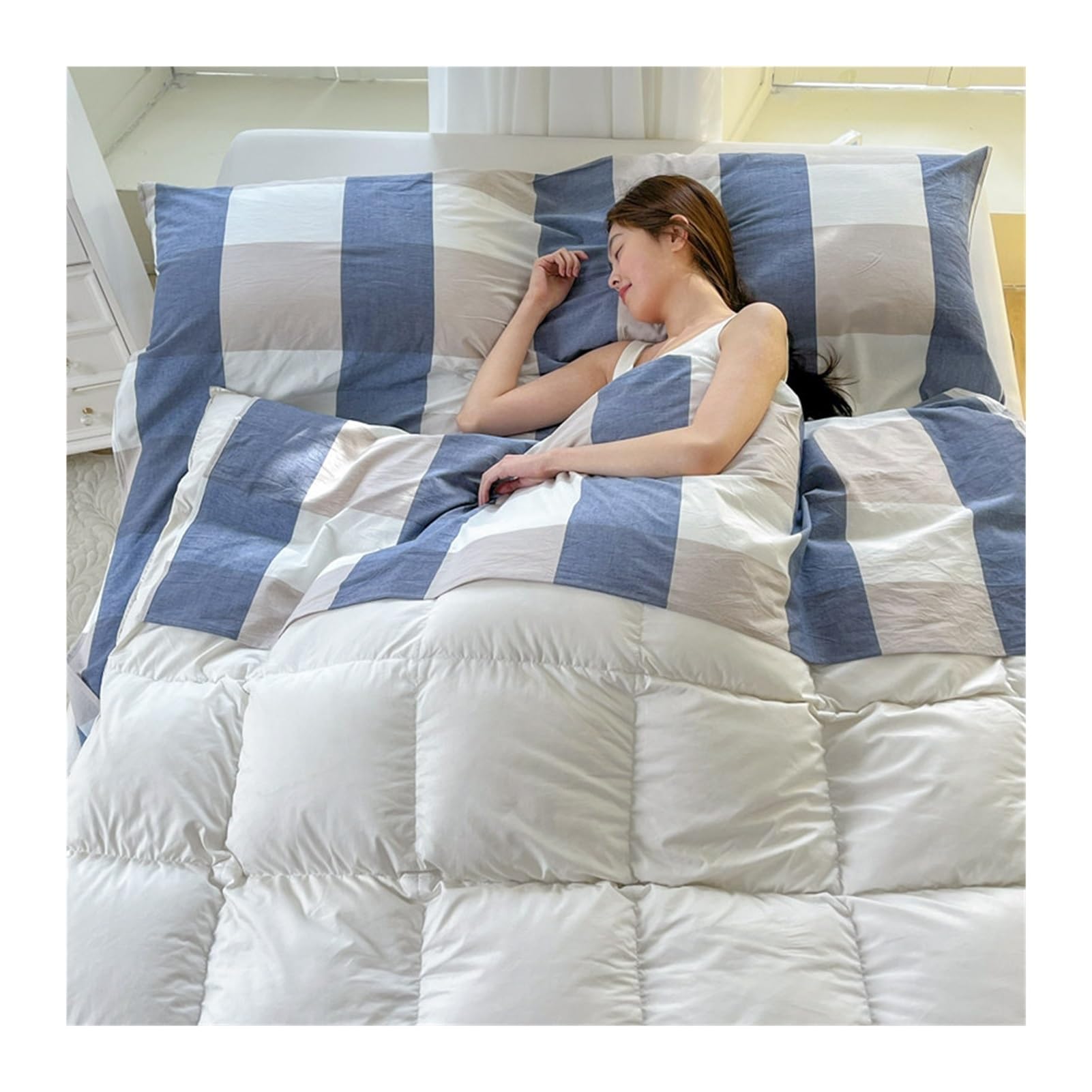 GBHMJU Sleeping Bag Liner Washed Cotton Adult Sleep Sack Gingham Travel Sheets for Hotel Travel Sleep Sack, Camping Sleeping Bag Liners for Cold Weather(Blue A,180x210cm-70x82)