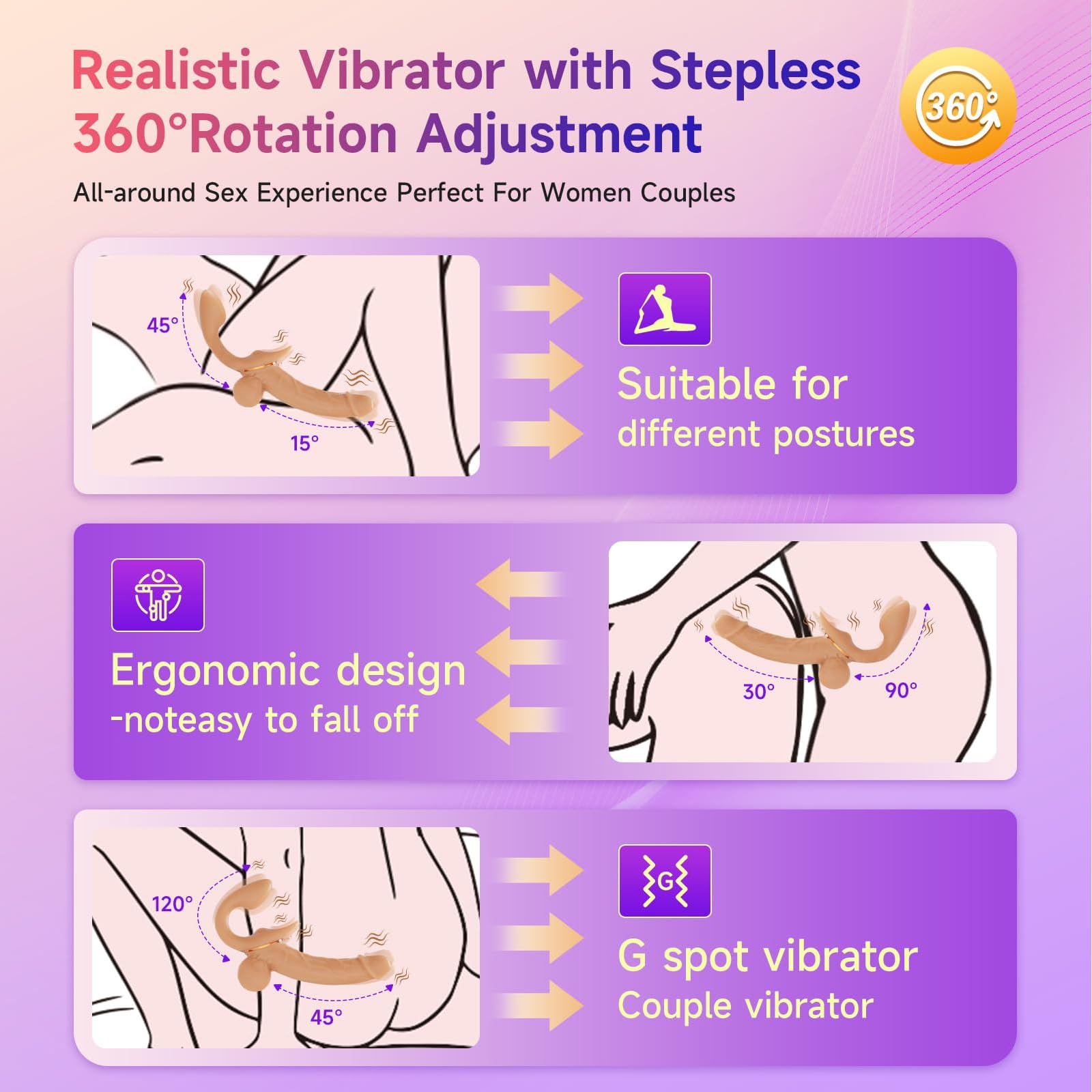 Strapon Doble Dildo Realista, Double Dildo Arnés Para Mujeres 9 Modos de Vibración Y 9 de Empuje G Point Anal Stimulator Silicone Dildos Sex Toy Para Hombres Y Parejas (A-Empuje)