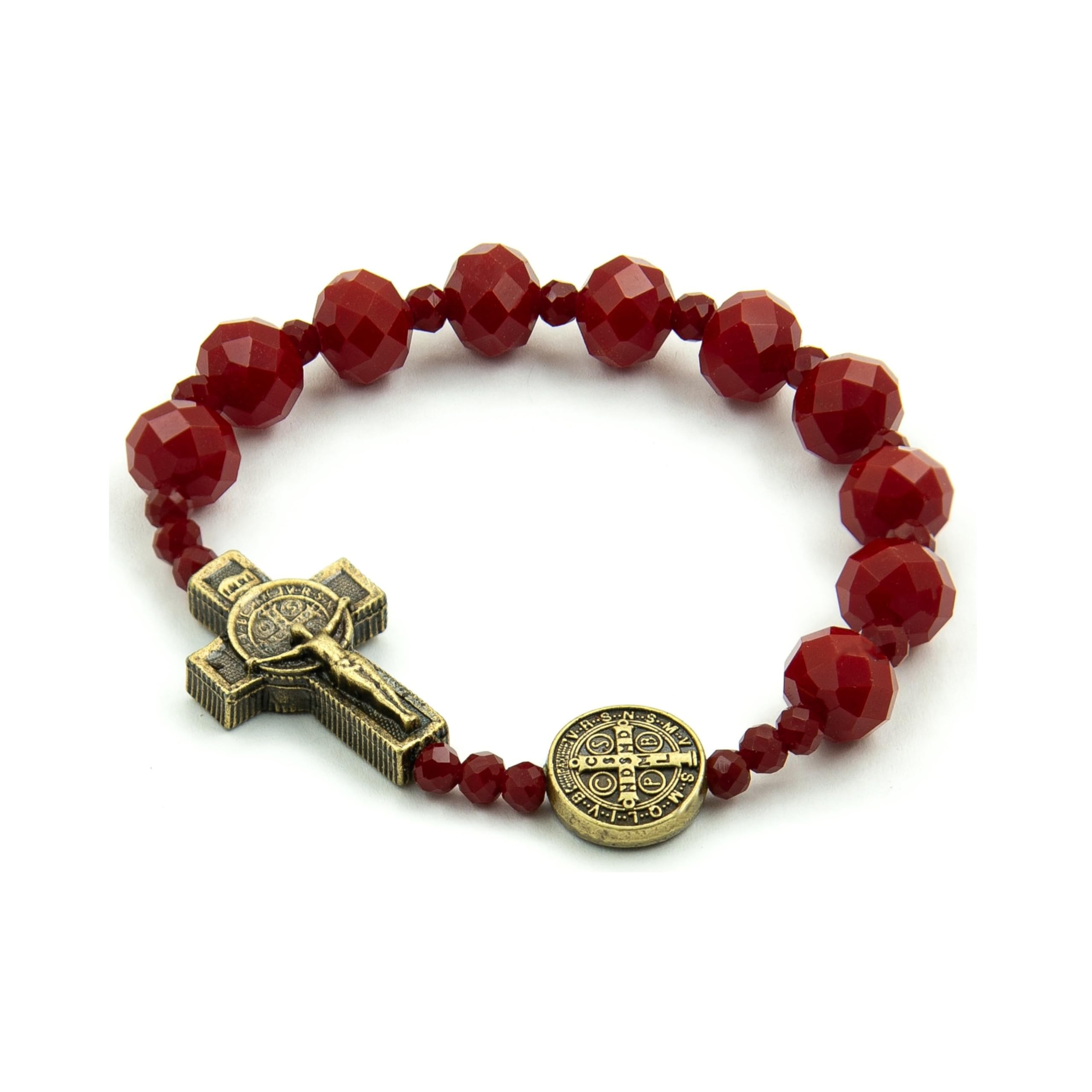 Catholica Shop - Catholic Religious Wear Elasticated Saint Benedict Bracelet Wooden Beads Decade Rosary Stretchable Bracelet for Men and Women