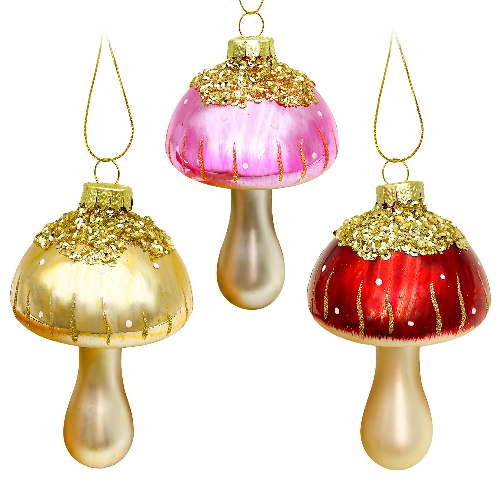 3 Piezas Bolas de Navidad Vaso Champiñón, Bolas de Navidad Rojas/Doradas/Rosa, Bolas Arbol de Navidad Personalizar, Decoracion Arbol Navidad Originales, Decoración Navideña Colgante árbol Interior