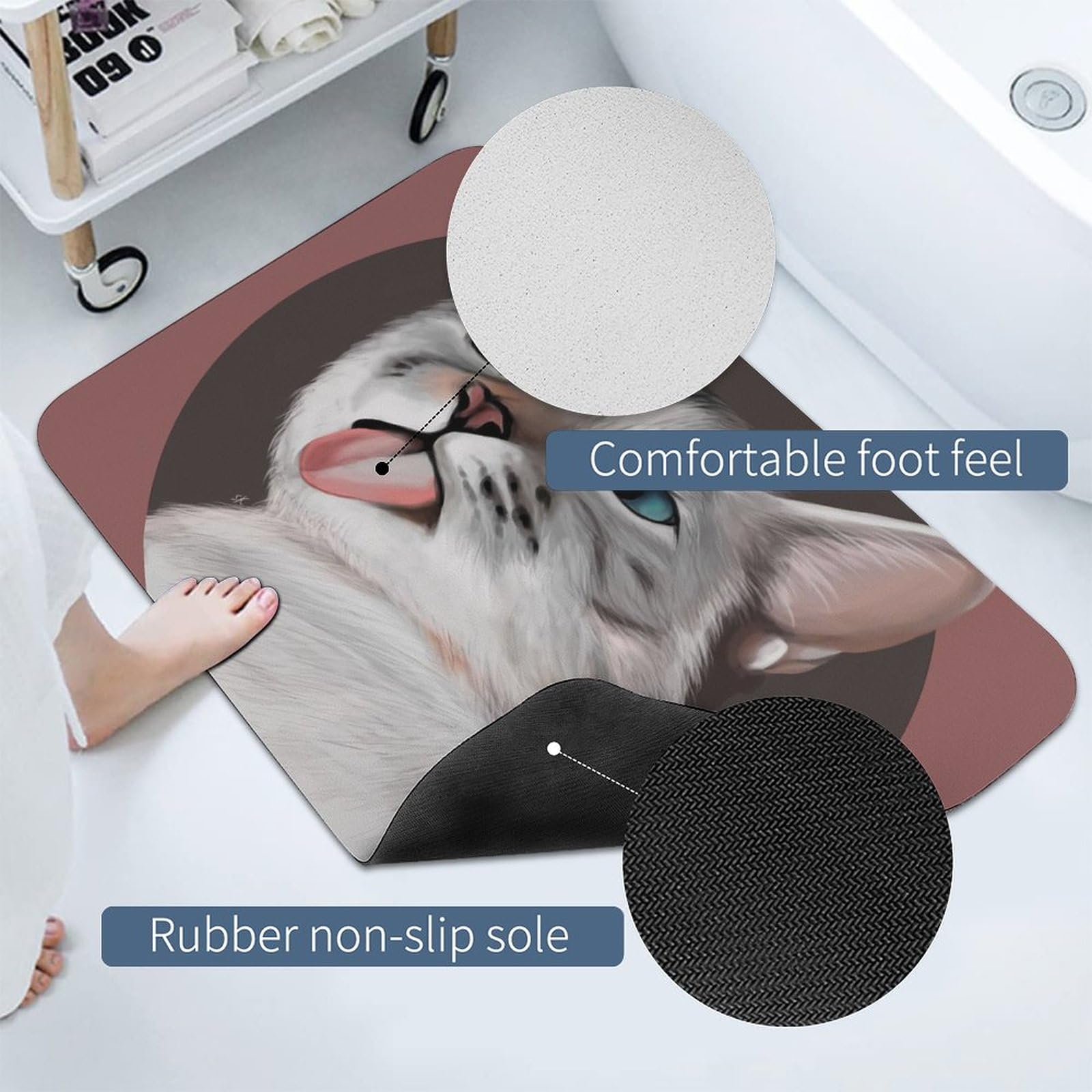 Tapis En Forme De Chat 40x120 Cm - Absorbant, Antidérapant, Lavable En Machine, Pour Salle De Bain Ou Déco