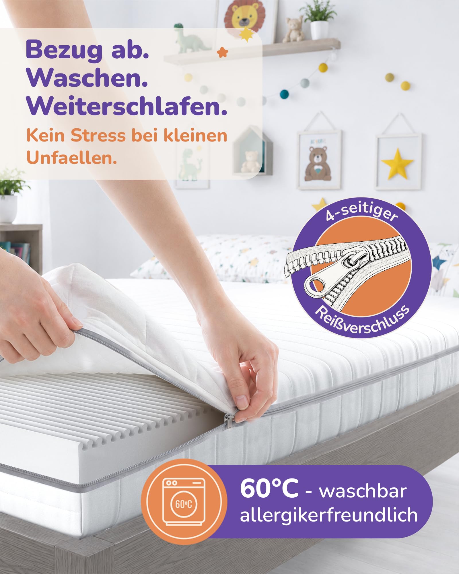 Sun Garden Kindermatratze 90x200 cm 2-in-1 Mitwachs-System Oeko-Tex Dermatest Komfortschaum RG28 Made in Europe