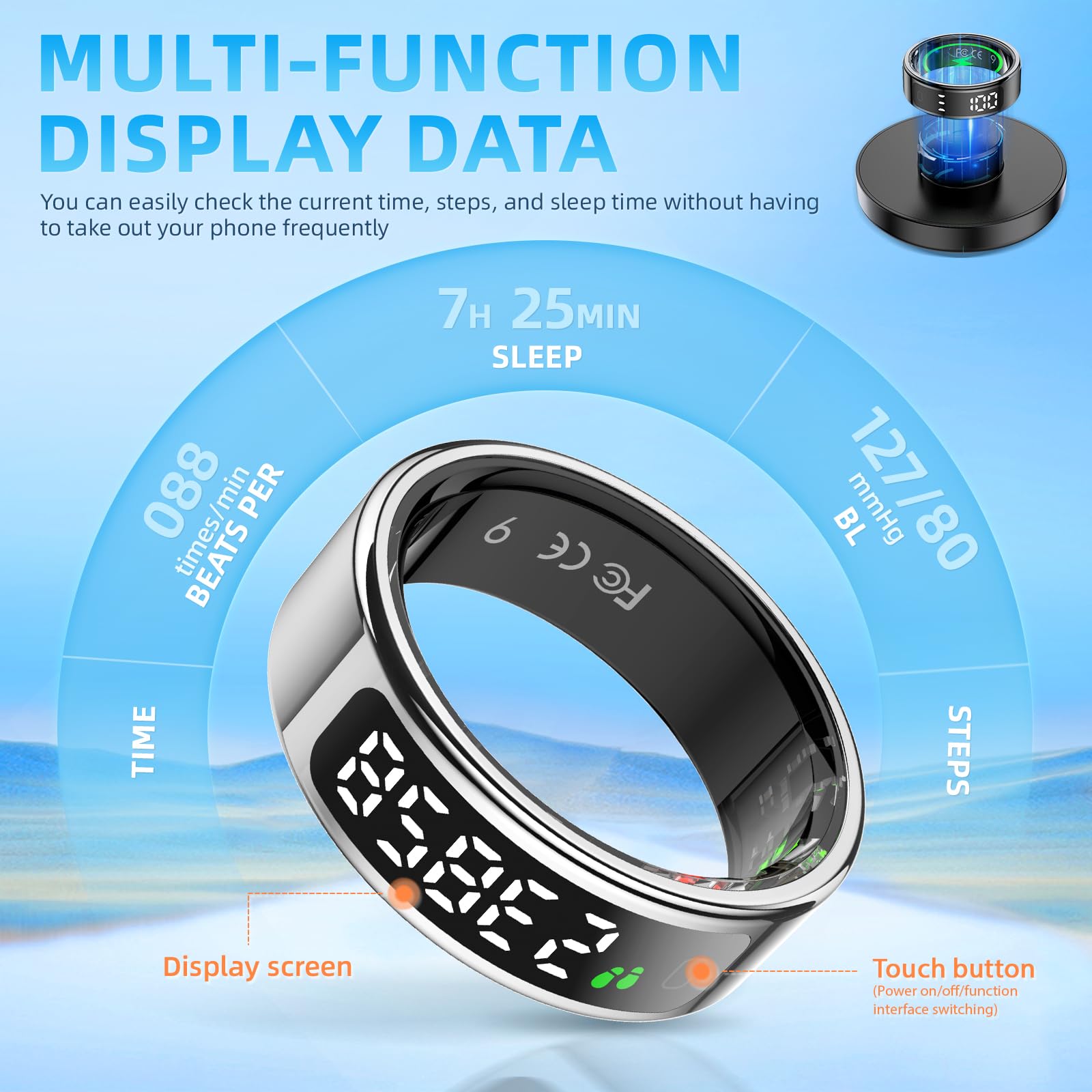 Bracelet de suivi d'activité physique avec affichage LED, surveillance de la santé et du sommeil 24h/24, 7j/7, étanche à 5 ATM, compatible avec Android et iOS