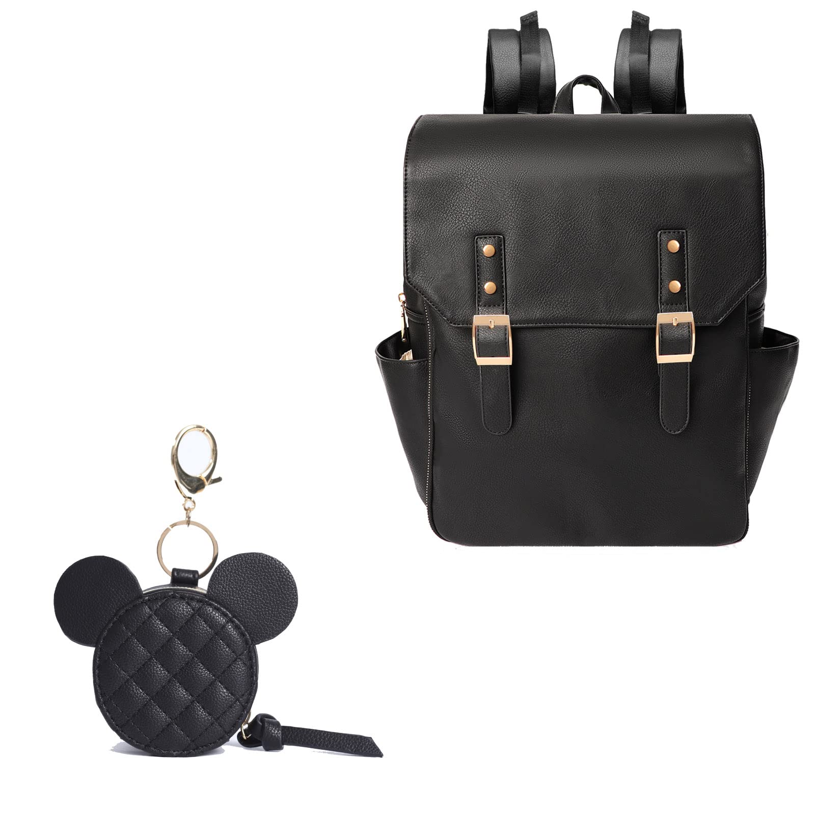 miss fong Leather Diaper Bag Backpack, Baby Diaper Bag with Changing Pad and Insulated Pockets with Pacifier Holder Case