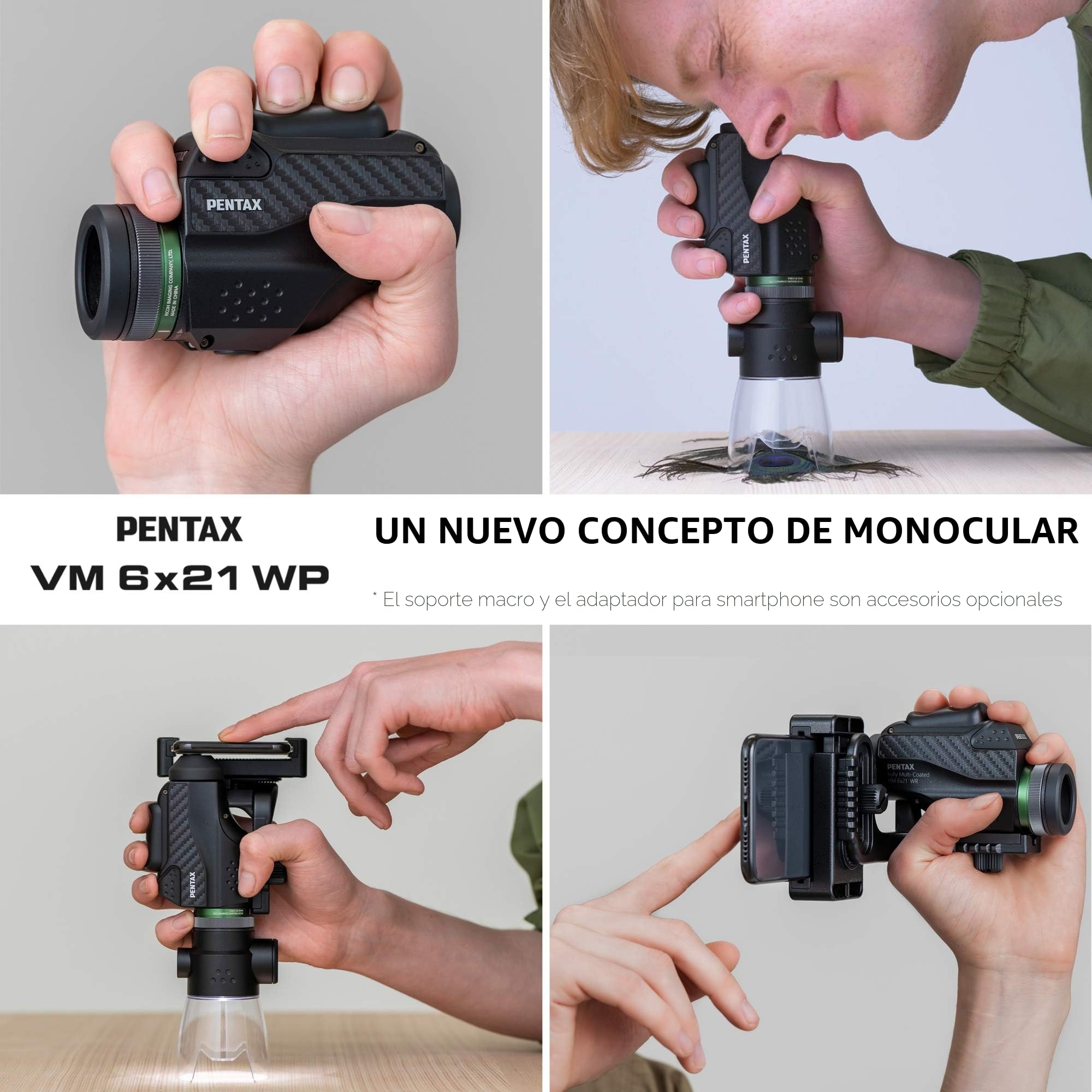 Pentax 63620 Monocular VM 6x21 WP Fácil de Usar con una Sola Mano Visión Brillante y Clara con Alto Contraste y excelente Rendimiento óptico Impermeable hasta 1 m Distancia mínima de Enfoque de 70cm