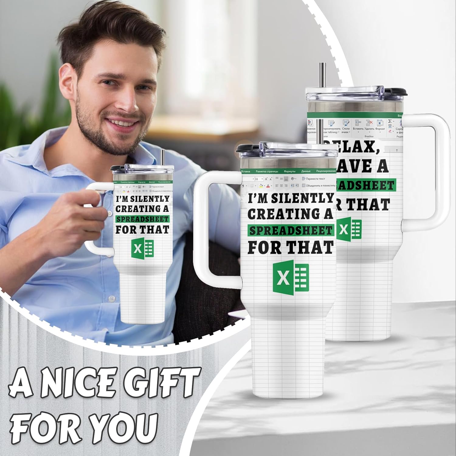 Accountant Gifts, 40 Oz Sheet Tumbler with Handle, Gift for Employees Accountant Coworker Cpa Auditors Finance Professionals, Spreadsheet Gift for Thanksgiving Christmas, 1 PCS - Image 7