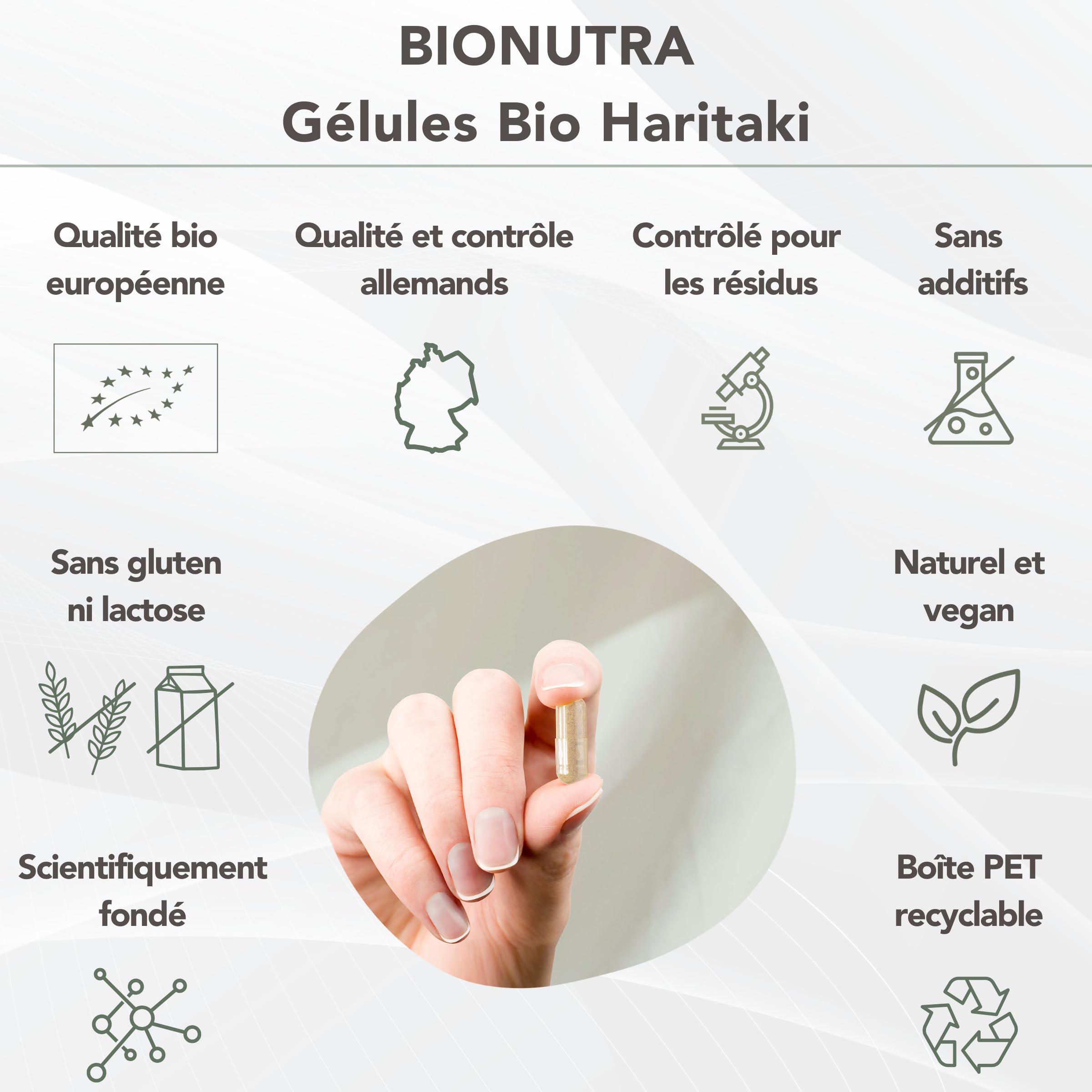 BIONUTRA® Gélules de Haritaki bio hautement dosées 3000 mg/jour, contrôlées résidus, fabrication allemande, véganes, sans lactose, gluten ni additifs, bio Haritaki poudre, 270 pièces x 500 mg