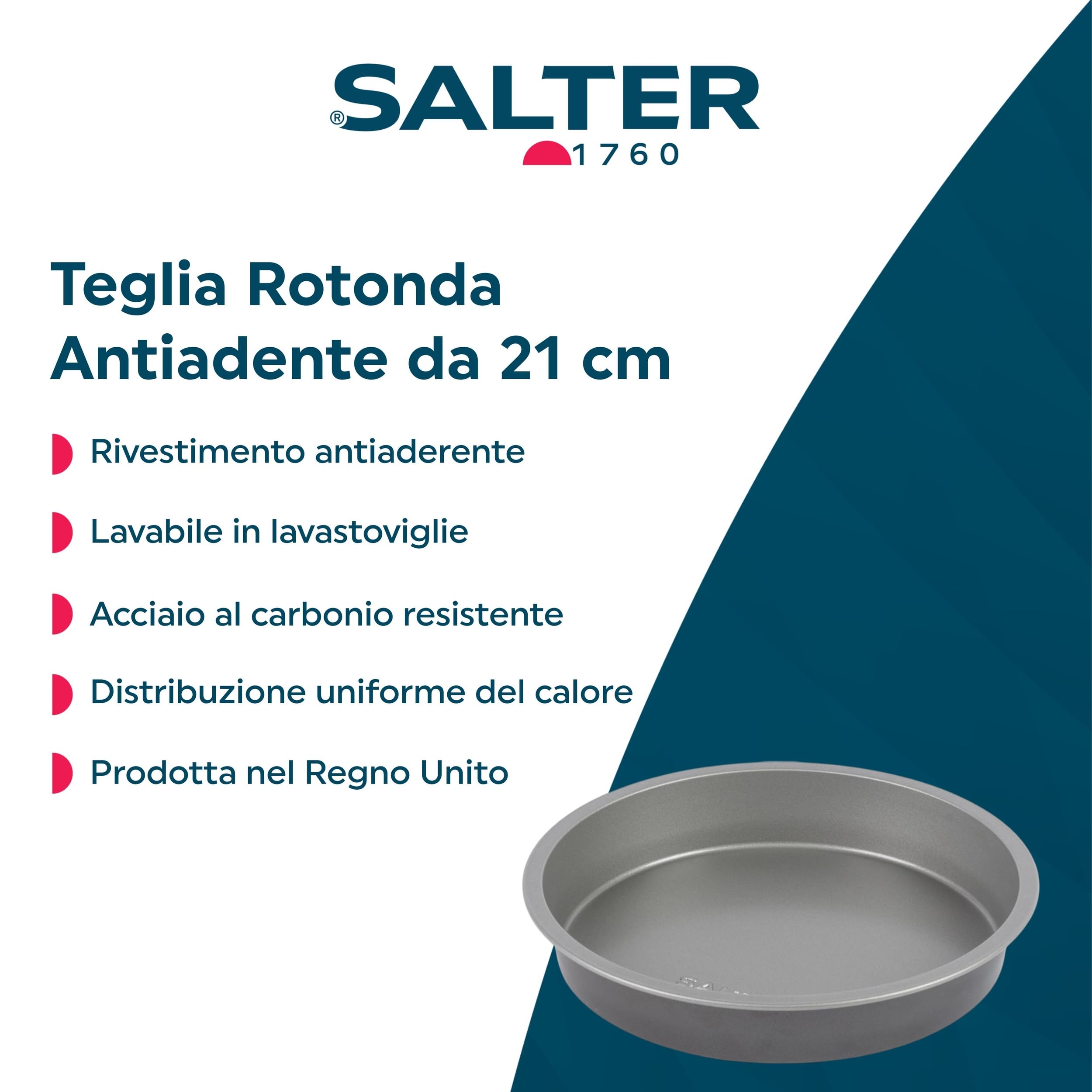 Salter Essentials 21 cm Round Baking Tin, Non-Stick Coating, Cake Pan, Dishwasher Safe, Easy to Clean, Made in The UK - Image 2