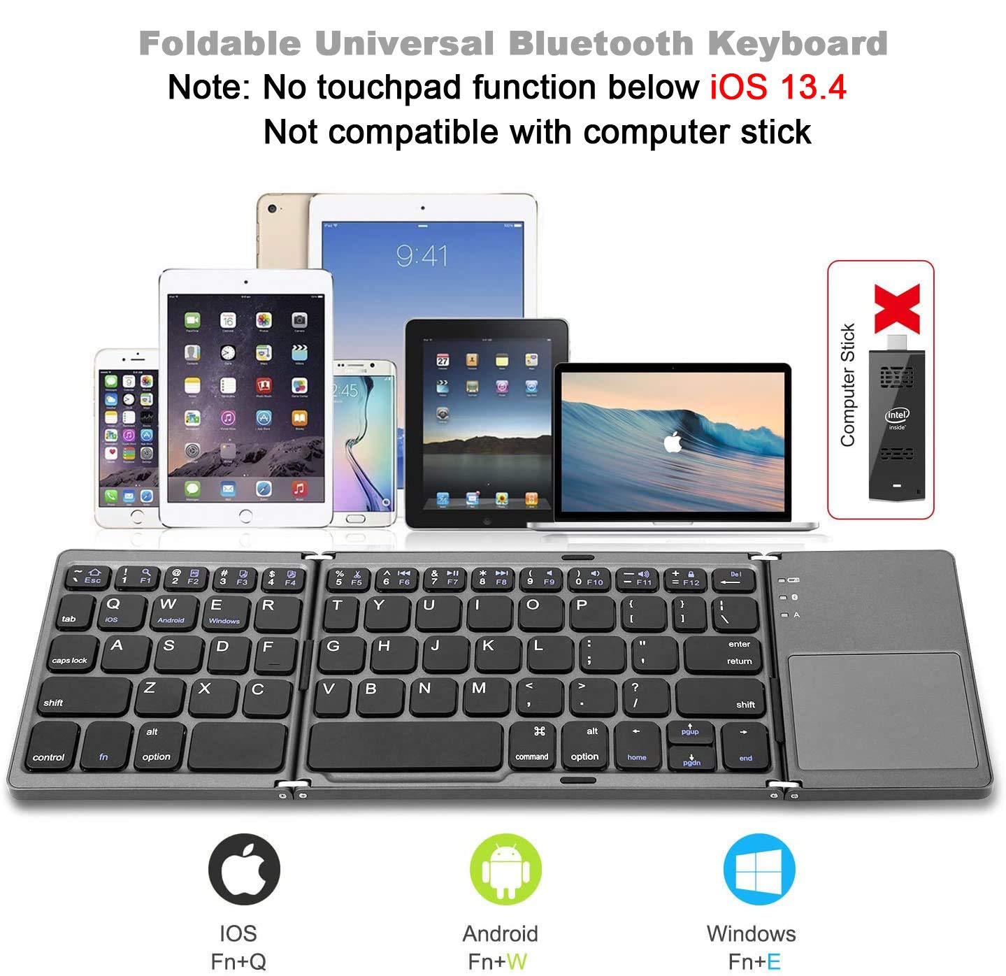 Foldable Wireless Keyboard with Touchpad, Rechargeable Pocket-Sized Folding Travel Keyboard for iOS, Android, Windows - Space Gray