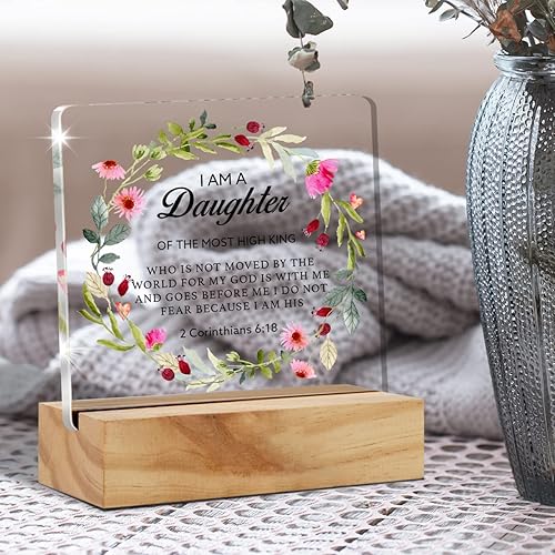 Miniatura 5 de Regalos cristianos inspiradores con versículo bíblico, decoración de escritorio con texto en inglés "I am a daughter of the most high king" (I am a
