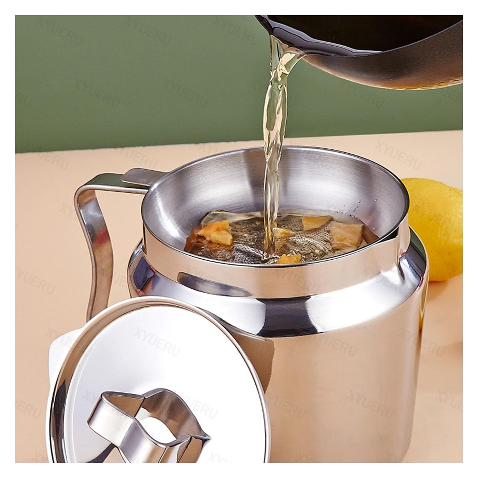 Contenedor de aceite de acero inoxidable con tamiz, separador de grasa de cocina y filtro, desnatador de grasa para aceite de cocina y almacenamiento, ideal para gestión de grasa por goteo