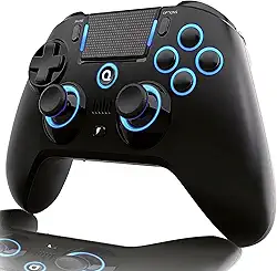 QRD Spark N5 Wireless Controller for PS4 Pro Slim PS3 PS2 Steam Deck PC Windows Mac TV Box, Halleffect Gamepad Joystick with 3.5mm Audio Port+Speaker+Mic, Macro N1+N2, Turbo Speed Up