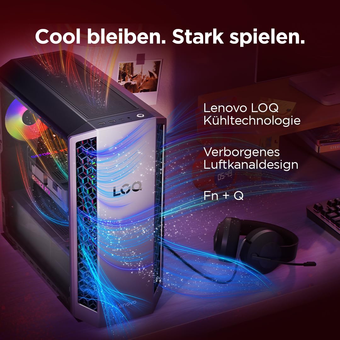 Lenovo LOQ Tower Gaming Desktop-PC | AMD Ryzen 7 8745HX | 16RAM | 1TB | NVIDIA GeForce RTX 5060 | Windows 11 | 26L | Luna Grau-Eclipse Black | 3 Monate GamePass | 3 Monate Premium Care