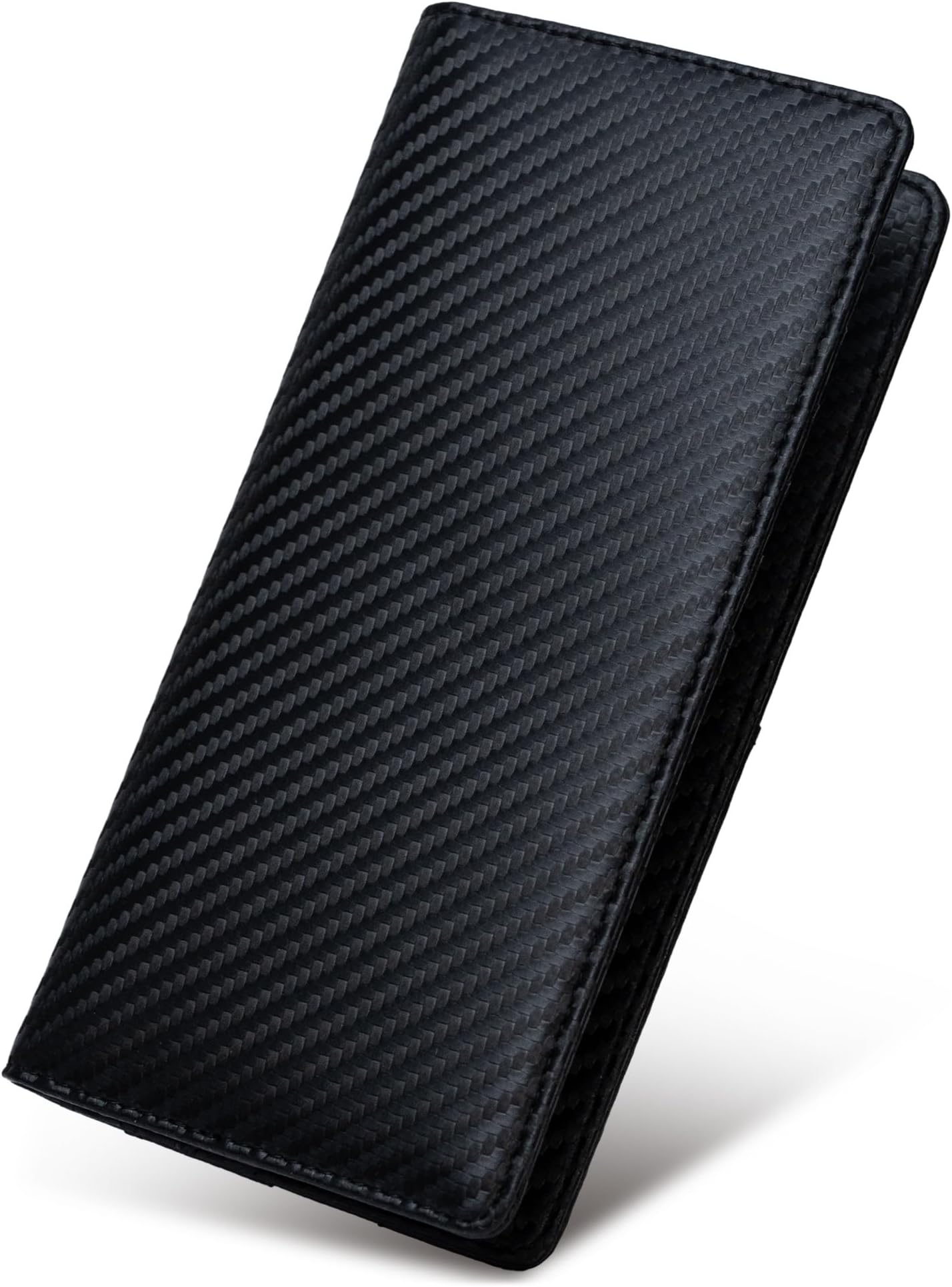 Bifold Slim Long Wallet for Men RFID-Blocking Thin Card Holder with ID Window, Faux Leather (Black)