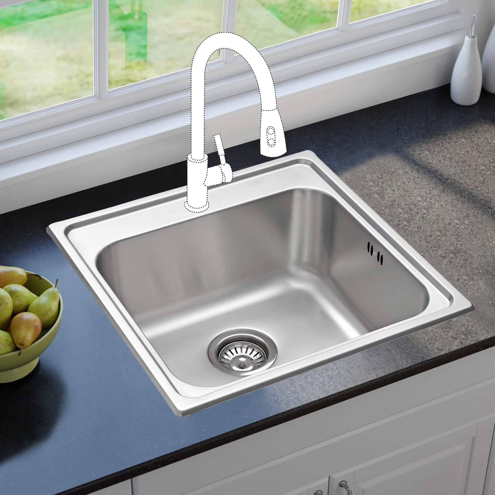 JASSFERRY Lavello da cucina Vasca singola in Acciaio Inox Spazzolato, incasso Lavandino, con set di rifiuti