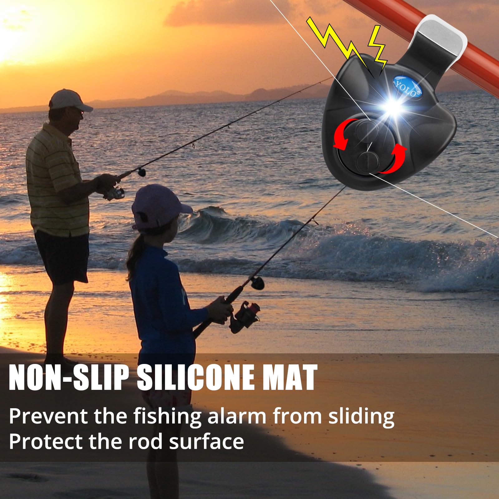 Coolnice 6pcs Détecteurs de Touche électroniques de Canne à Pêche Alarme de Pêche Sensible avec Indicateur Lumineux LED Alarme Sondeur Electronique pour Pêche Nuit Pêche Maritime Nocturne-Noir