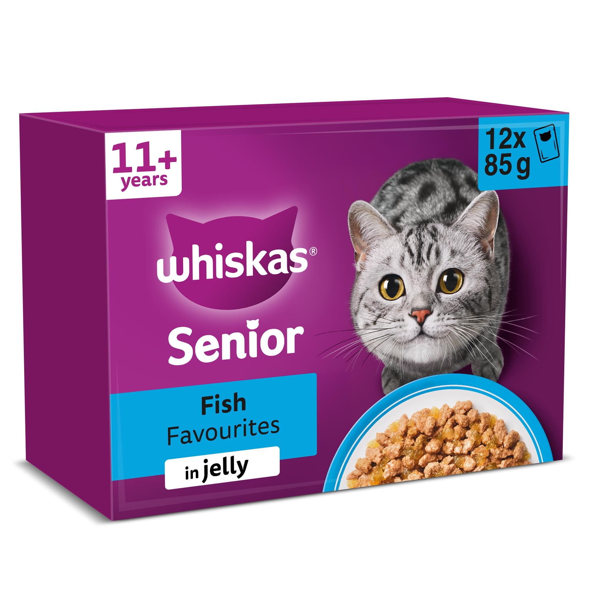 Senior 11+ Wet Cat Food in Jelly 12x85g Fish Favourites (Pack of 4)