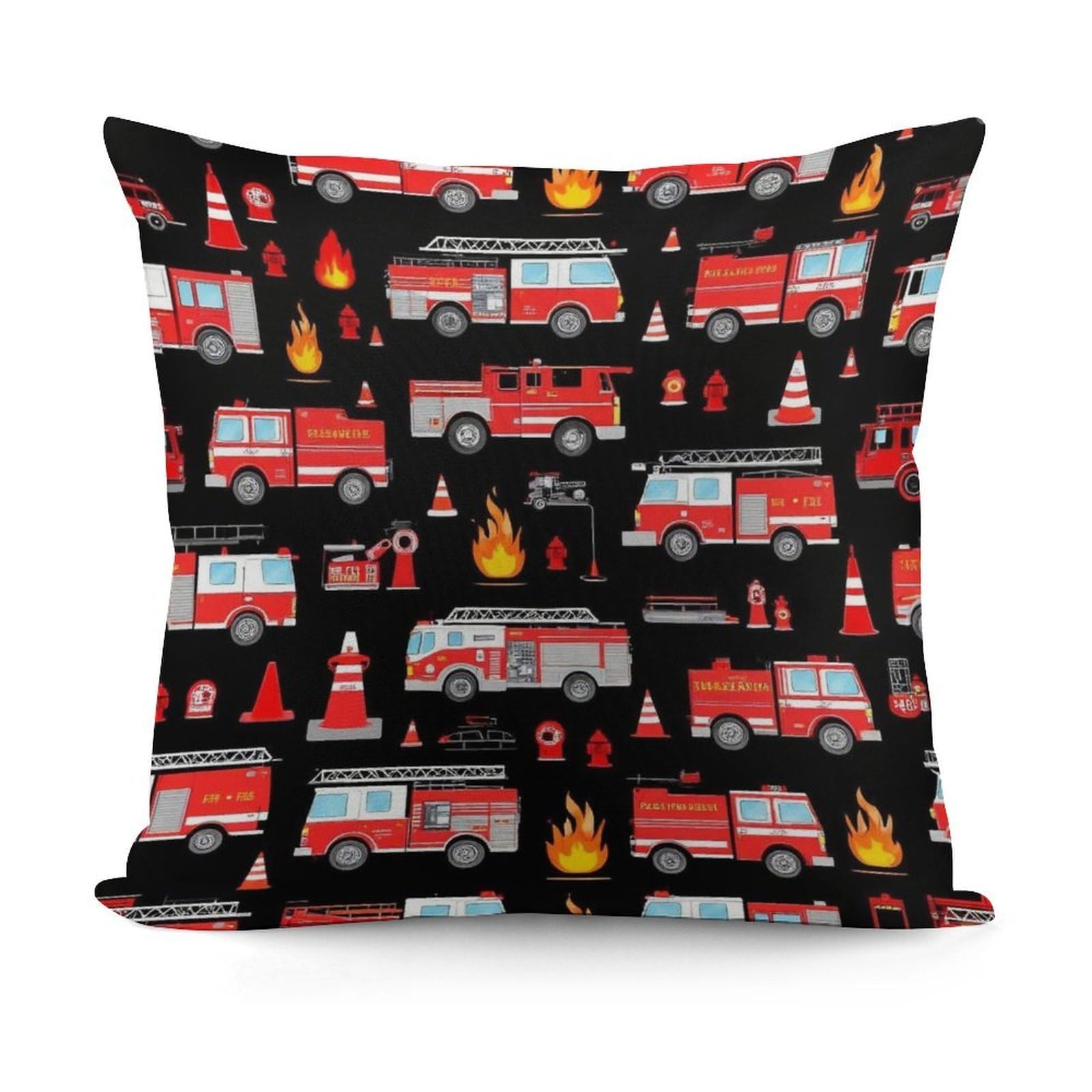 Smazdfxx Picture(469) Soft Red Fire Trucks Black Plush Pillow Covers Decorative Pillow Cases For Bed Sofa Living Room Home Decor