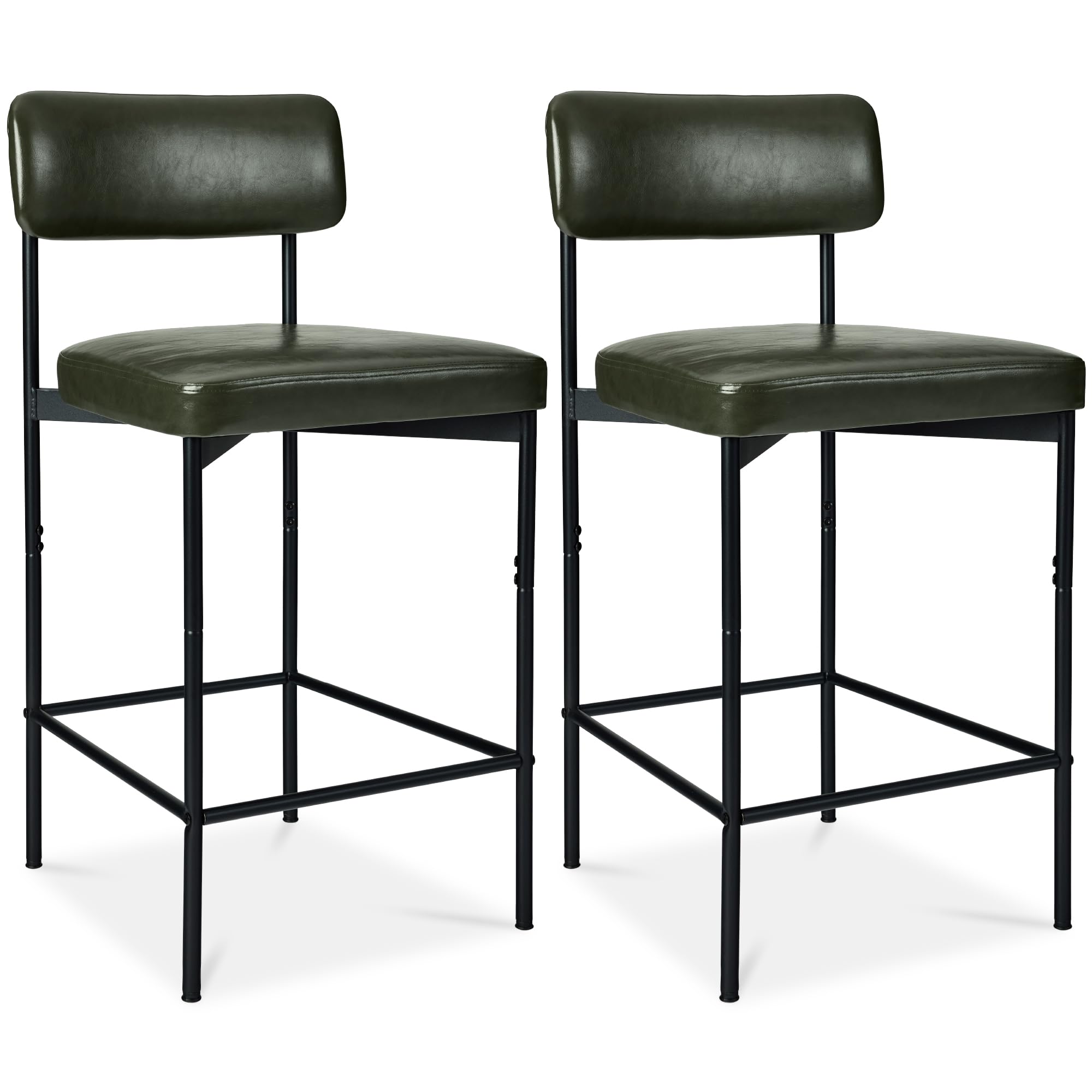 Best Choice Products Set of 2, Armless Counter Height Bar Stools, Modern PU Faux Leather Stools for Kitchen Island, Home, Dining - Moss Green