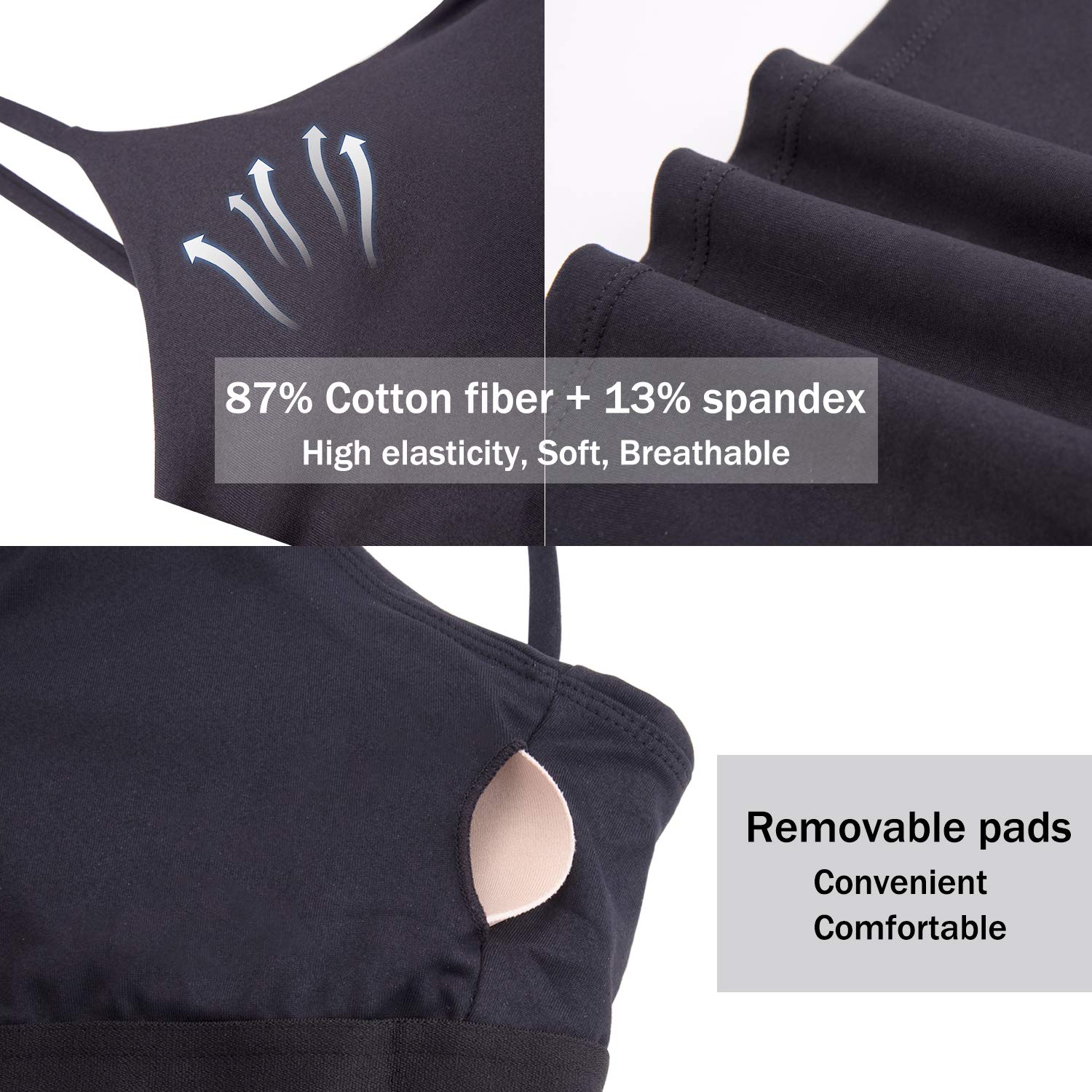 BQTQ 2 Piezas Sujetador Camisola Deportivo Acolchado Camiseta Corta sin Mangas con Almohadillas Extraíbles para Mujer, Negro y Blanco