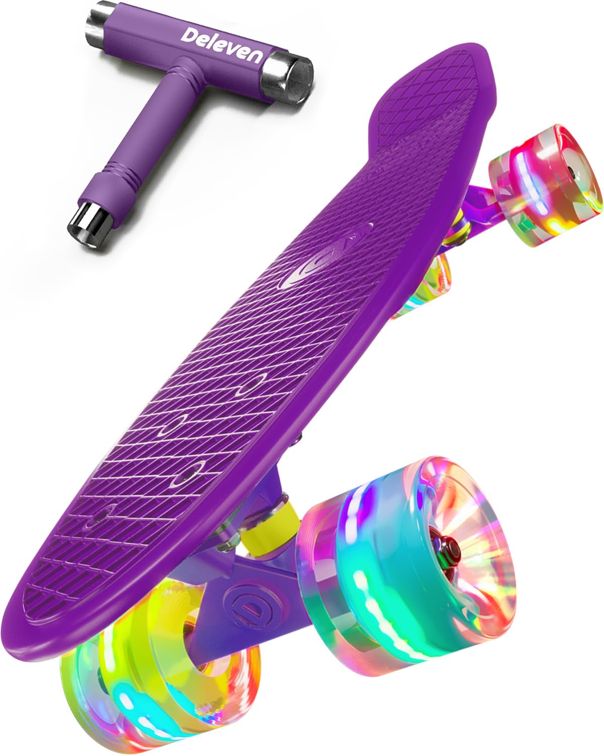 Deleven Skateboard 56cm con Ruote LED, Tool per Skate e Cuscinetti Abec 7 - Per Bambini Principianti Ragazze Ragazzi Adolescenti Adulti