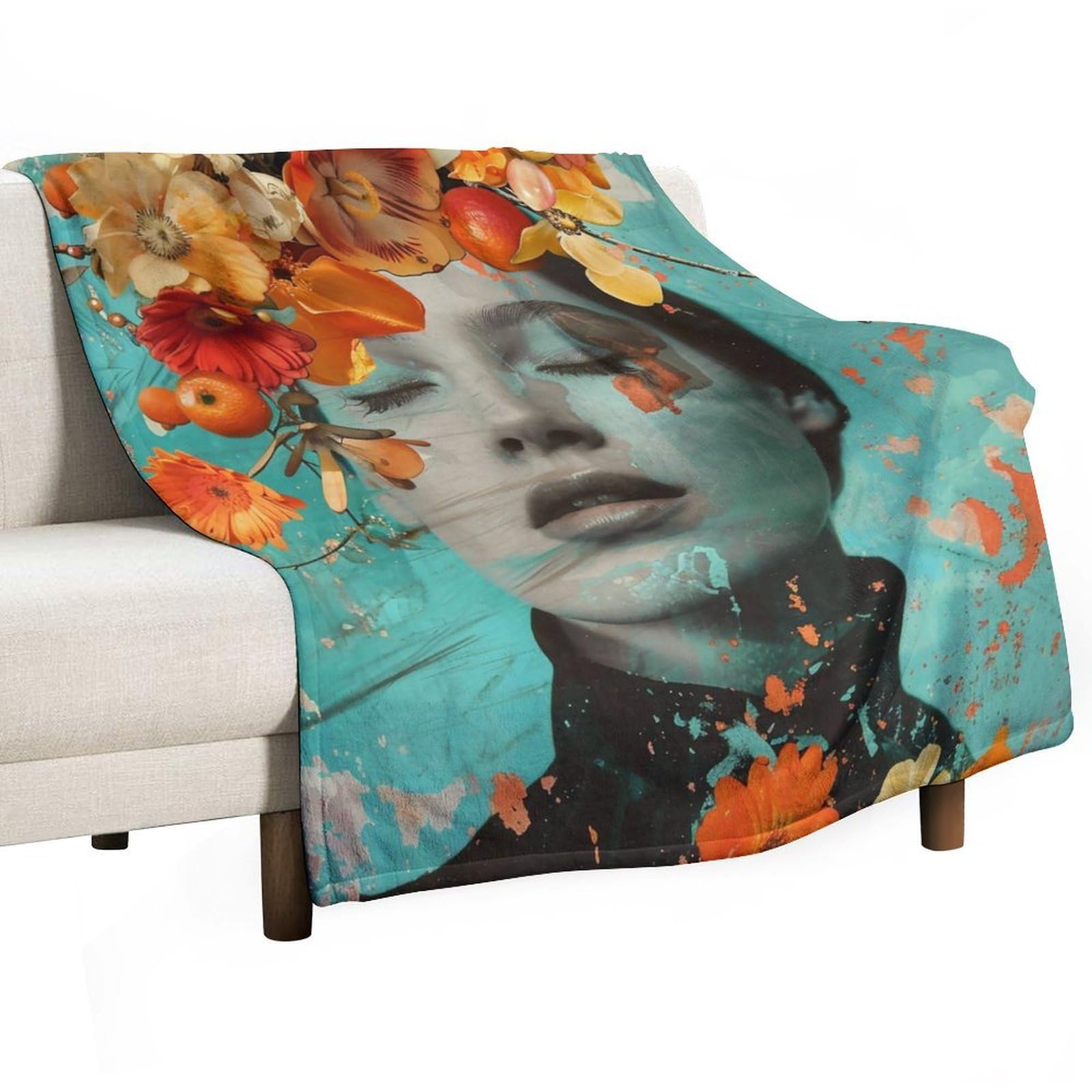 YHGSREUOH Surreal Floral Collage Woman Portrait 02 Flannel Blankets Fleece Soft Throw Lightweight Plush Gifts for Couch, Bed, Cozy Sofa Plush, Chair, Lovers 175x200cm(70x80in)